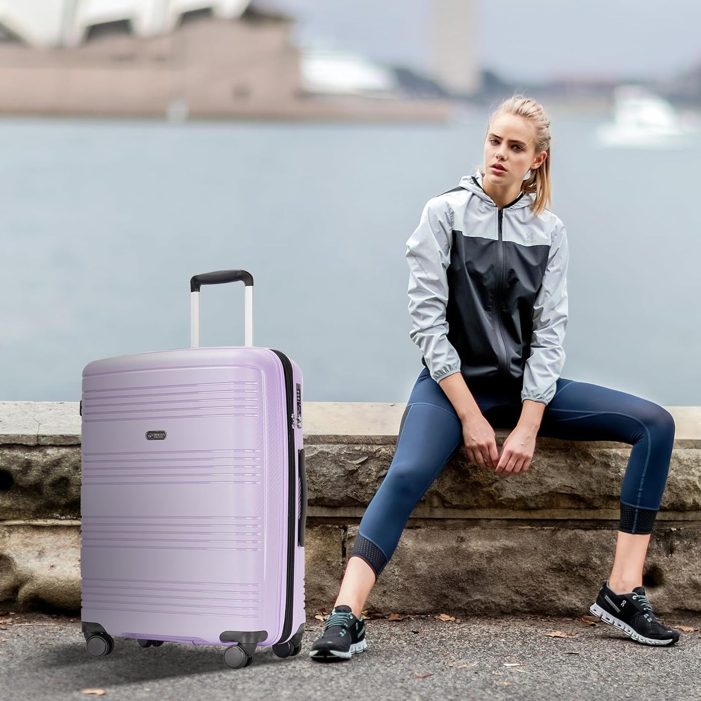 Dluxe Ave. Luggage with Spinner Wheels/ PP Expandable Hard Shell/ Carry-On 20-Inch/  Purple