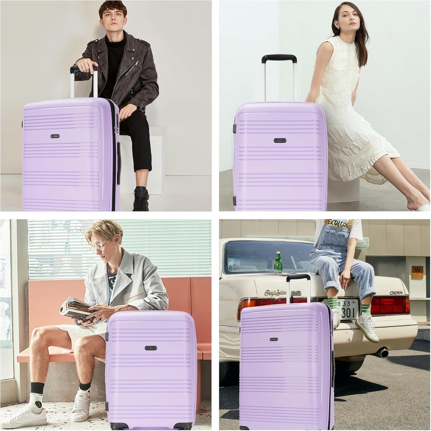 Dluxe Ave. Luggage with Spinner Wheels/ PP Expandable Hard Shell/ Carry-On 20-Inch/  Purple