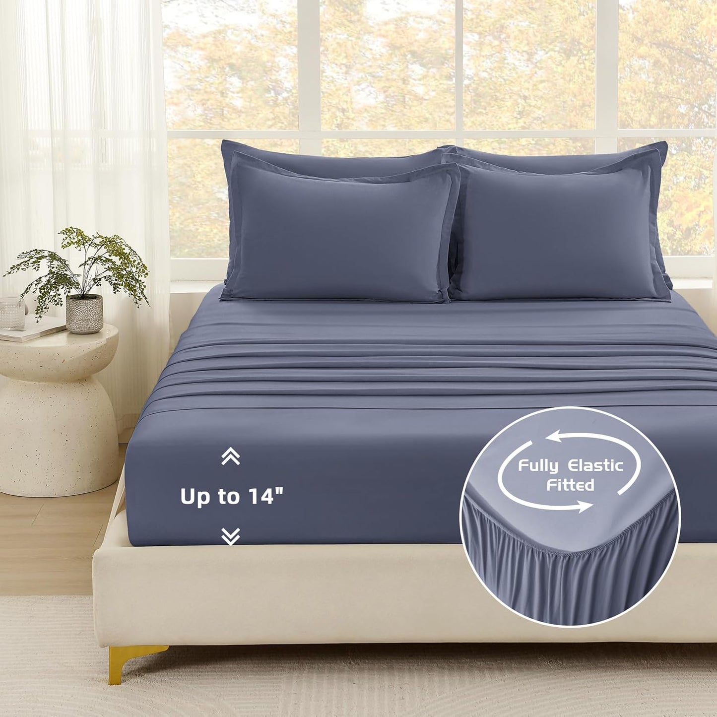 Dluxe Ave. ( KING ) 7 Pcs Comforter Set with Sheets/ Bed in a Bag Bedding, Lightweight Reversible/ Dark Blue Grey