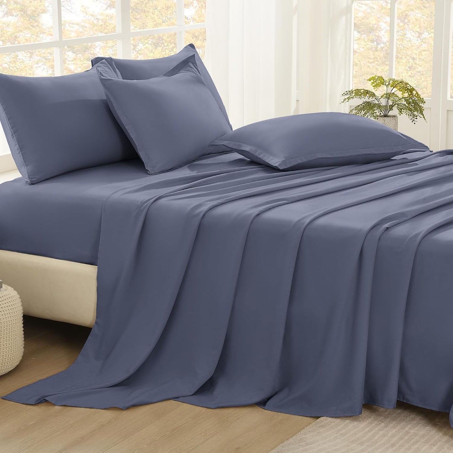 Dluxe Ave. ( KING ) 7 Pcs Comforter Set with Sheets/ Bed in a Bag Bedding, Lightweight Reversible/ Dark Blue Grey