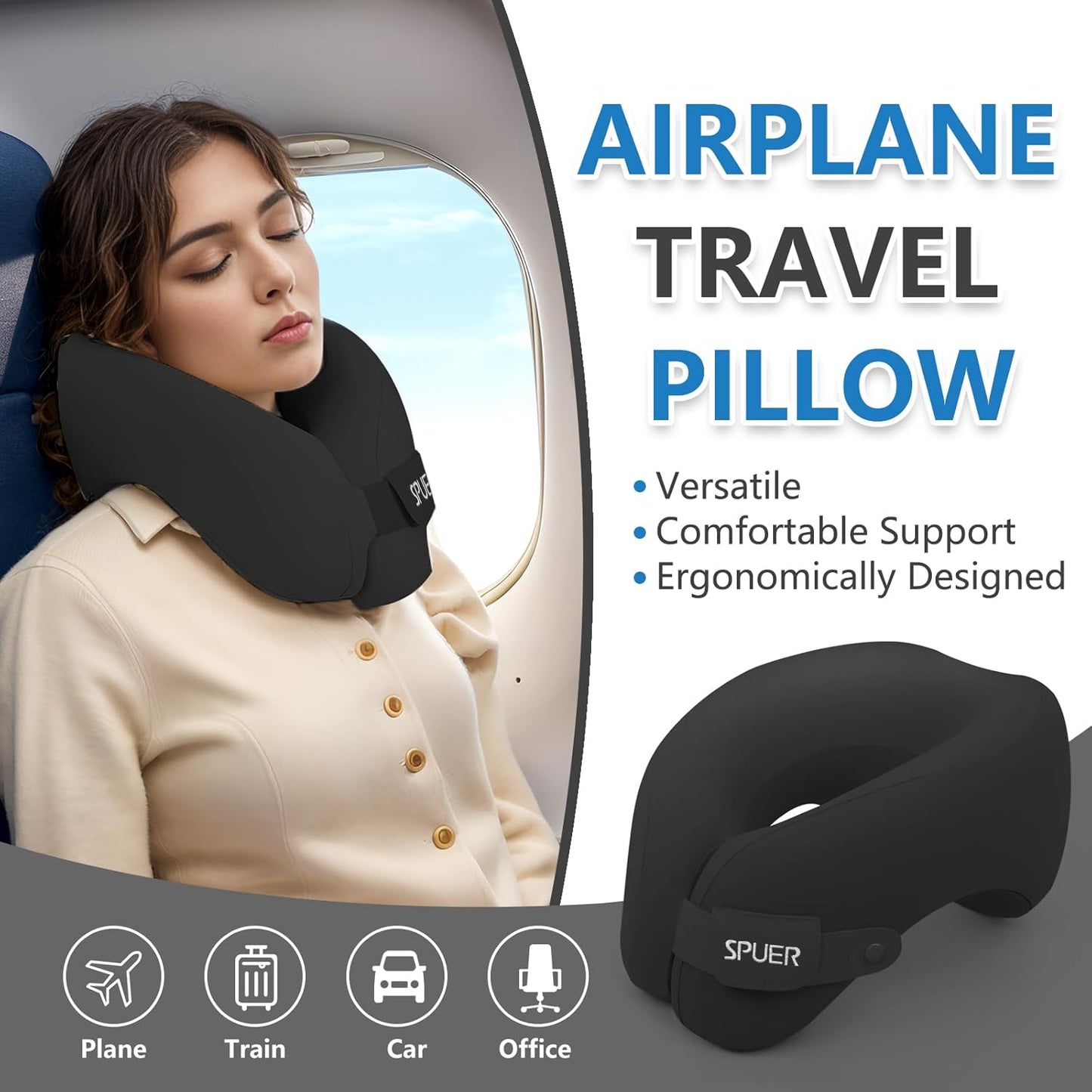 Dluxe Ave. 2in1 Ergonomic Memory Foam Travel Neck Pillow/ Black