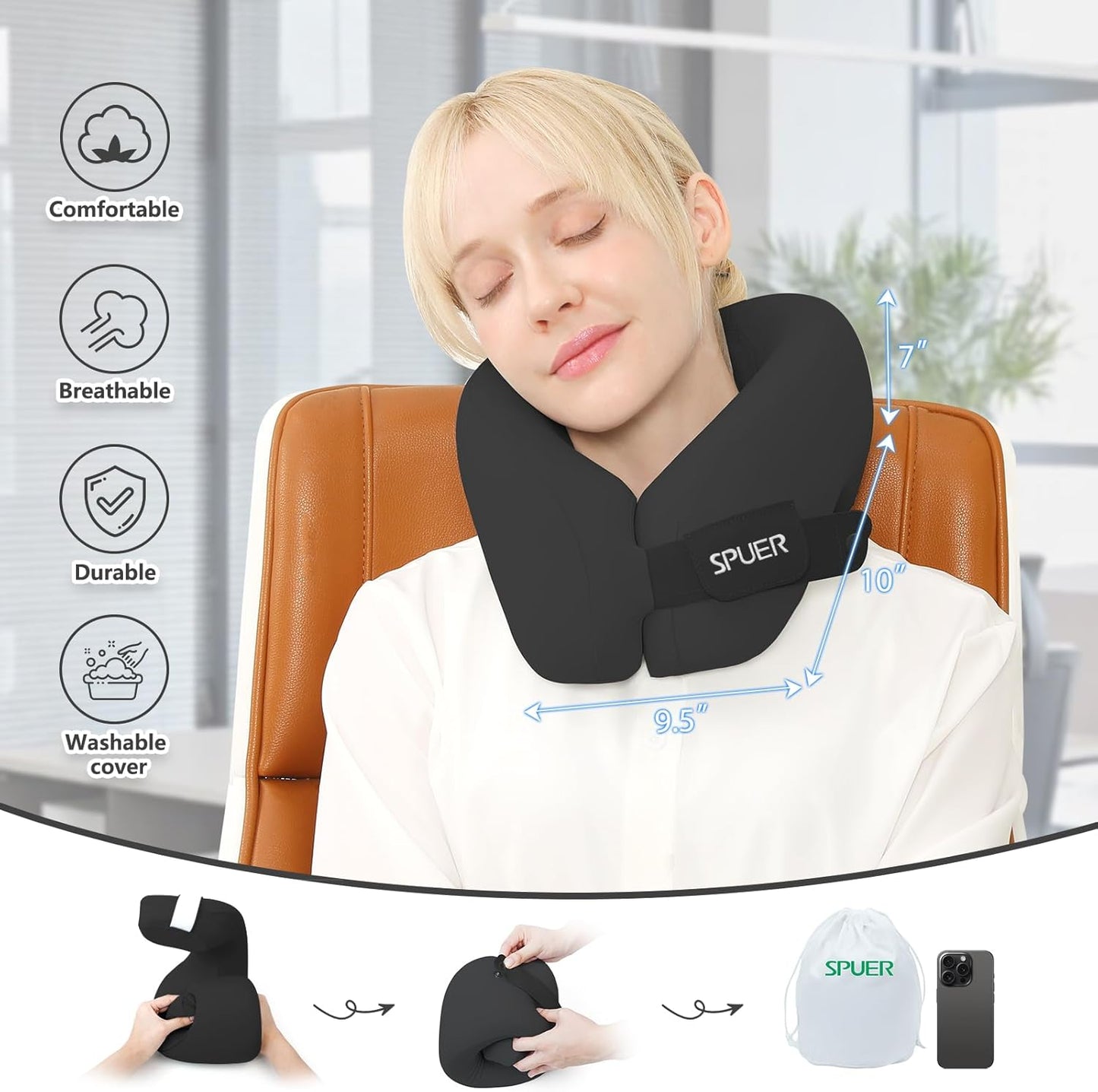 Dluxe Ave. 2in1 Ergonomic Memory Foam Travel Neck Pillow/ Black