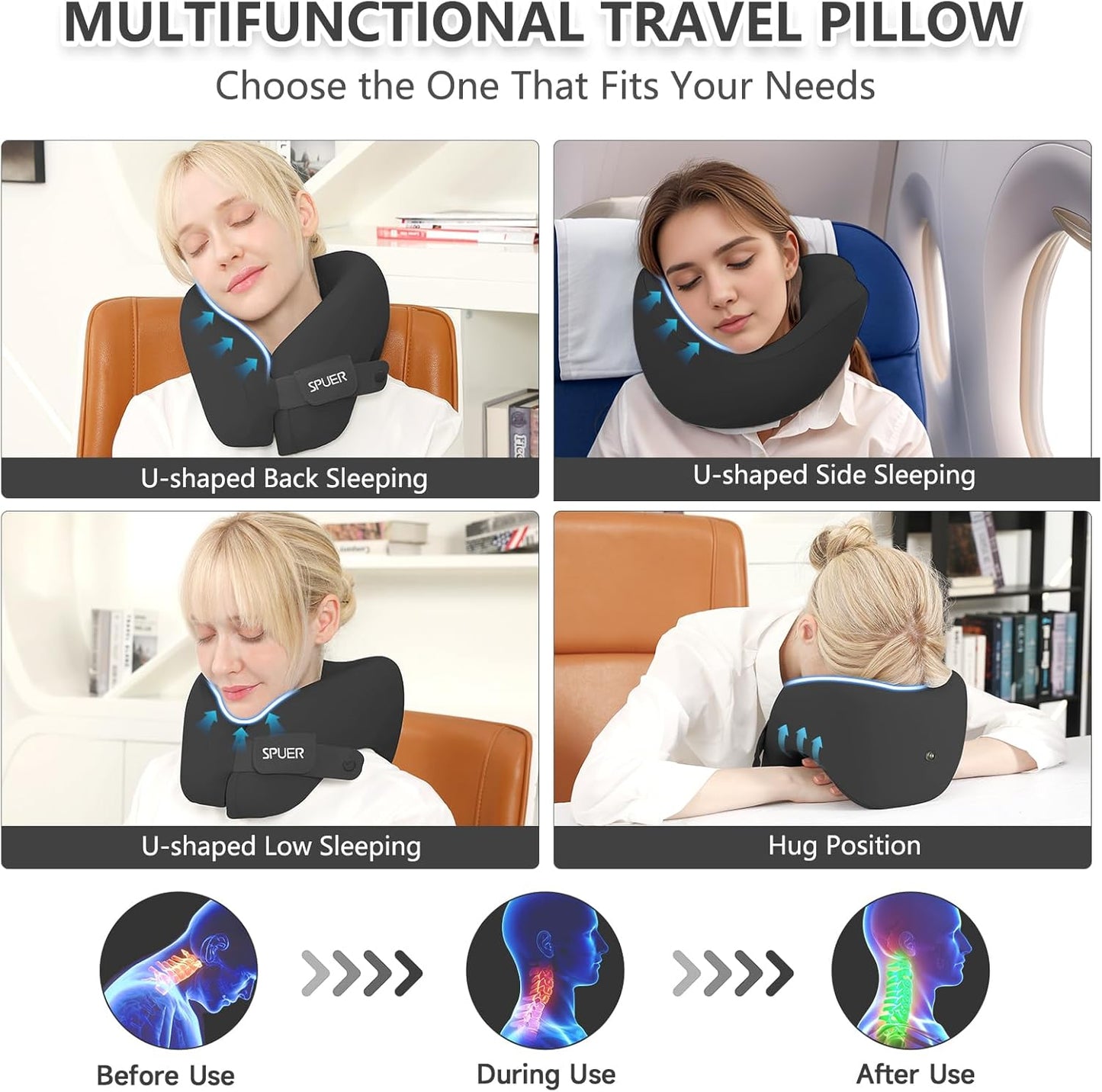 Dluxe Ave. 2in1 Ergonomic Memory Foam Travel Neck Pillow/ Black