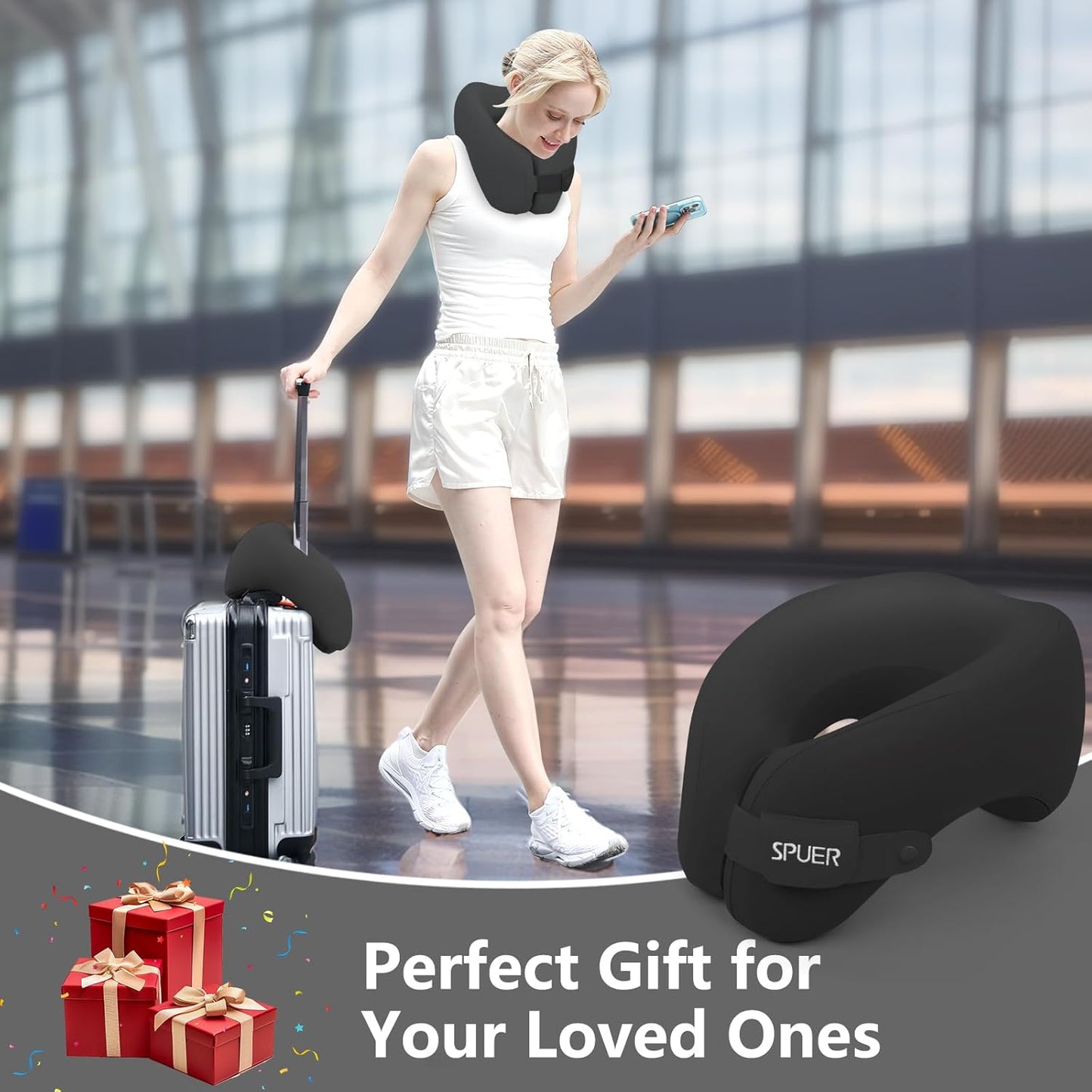 Dluxe Ave. 2in1 Ergonomic Memory Foam Travel Neck Pillow/ Black