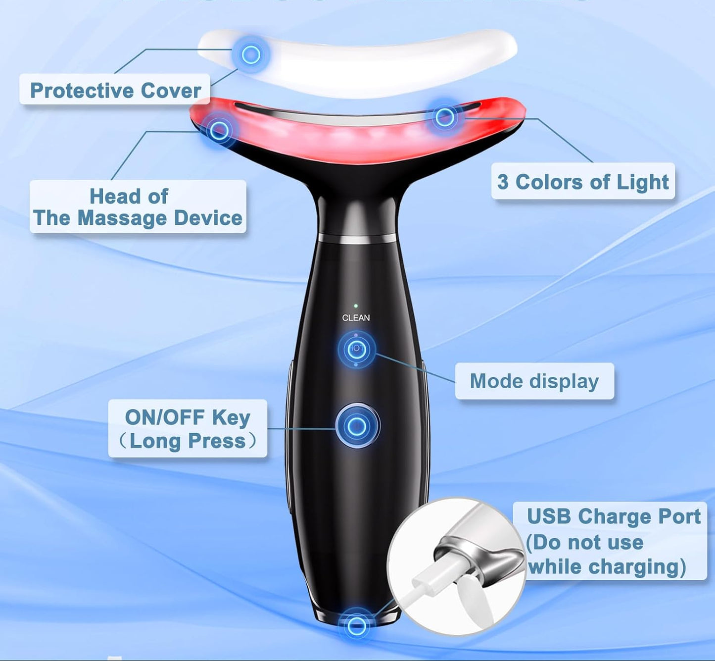 Dluxe Ave. 3 Color Facial Massager for Face and Neck / Black