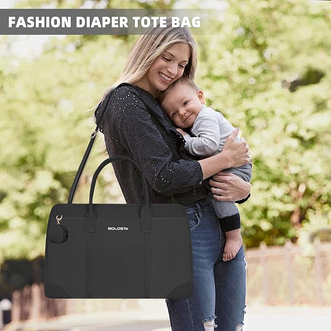 Dluxe Ave. BOLOSTA Diaper Bag Tote for Women Diaper Bag Tote with Changing Pad Large Capacity Mommy Bag for Hospital and Weekender Multi-functional Travel Maternity Bag for New Mommy Essential Black