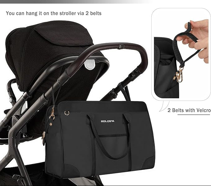Dluxe Ave. BOLOSTA Diaper Bag Tote for Women Diaper Bag Tote with Changing Pad Large Capacity Mommy Bag for Hospital and Weekender Multi-functional Travel Maternity Bag for New Mommy Essential Black
