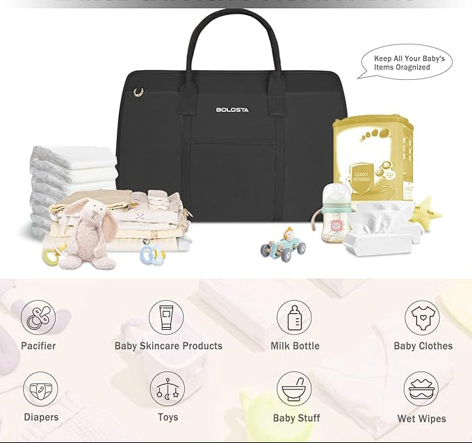 Dluxe Ave. BOLOSTA Diaper Bag Tote for Women Diaper Bag Tote with Changing Pad Large Capacity Mommy Bag for Hospital and Weekender Multi-functional Travel Maternity Bag for New Mommy Essential Black