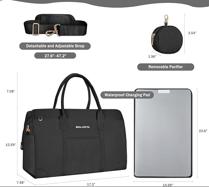 Dluxe Ave. BOLOSTA Diaper Bag Tote for Women Diaper Bag Tote with Changing Pad Large Capacity Mommy Bag for Hospital and Weekender Multi-functional Travel Maternity Bag for New Mommy Essential Black