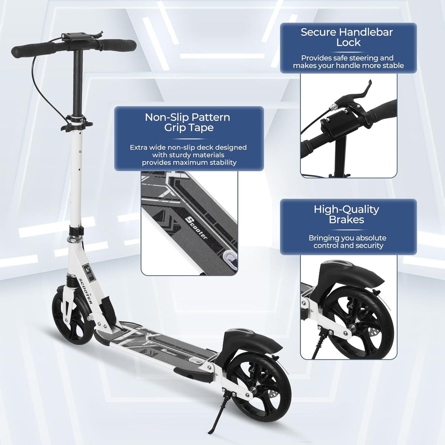 Dluxe Ave. Nattork Scooter for Adults and Teens- Adjustable Height Folding Kick Scooter with Large Sturdy Wheels for a Smooth RideWhite
