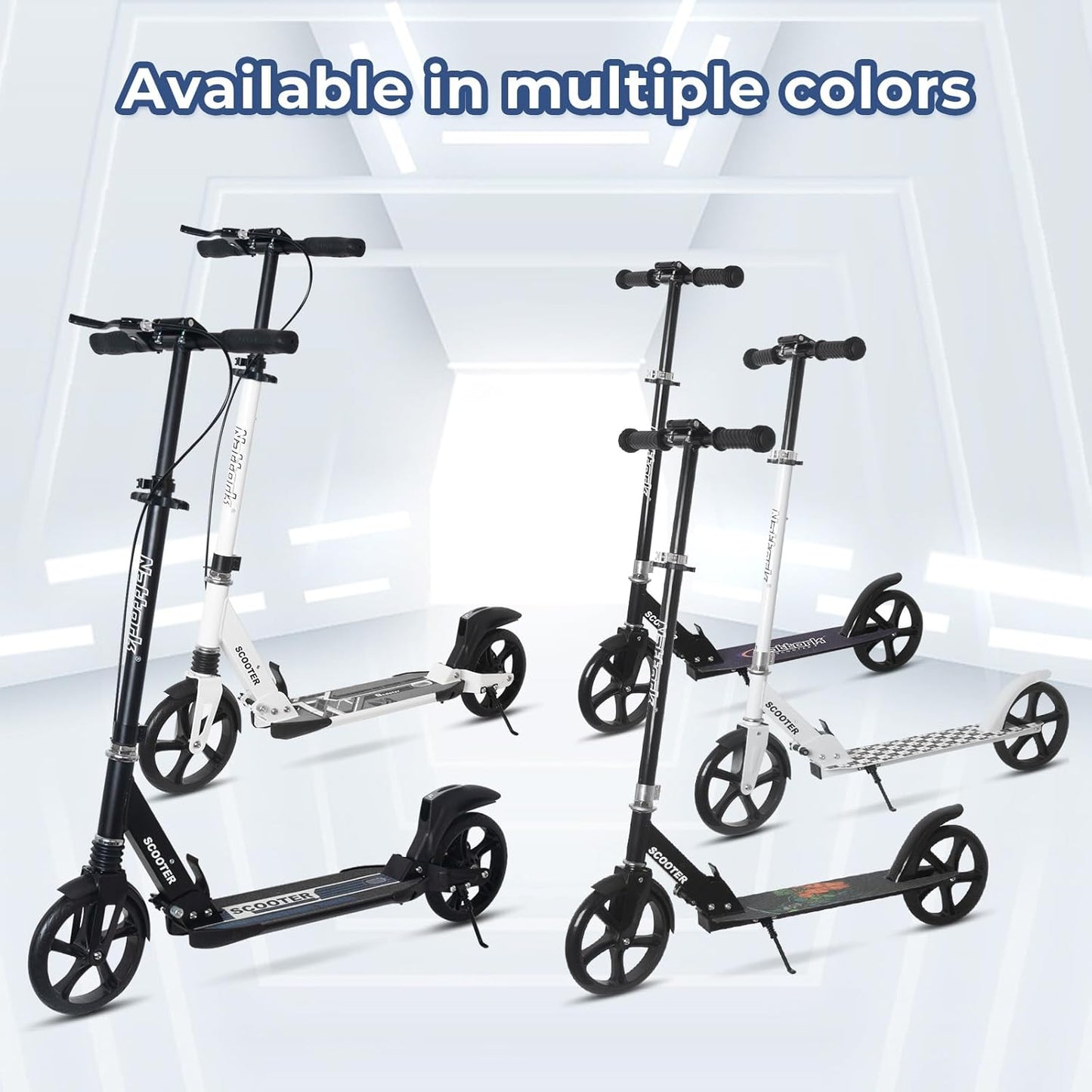 Dluxe Ave. Nattork Scooter for Adults and Teens- Adjustable Height Folding Kick Scooter with Large Sturdy Wheels for a Smooth RideWhite