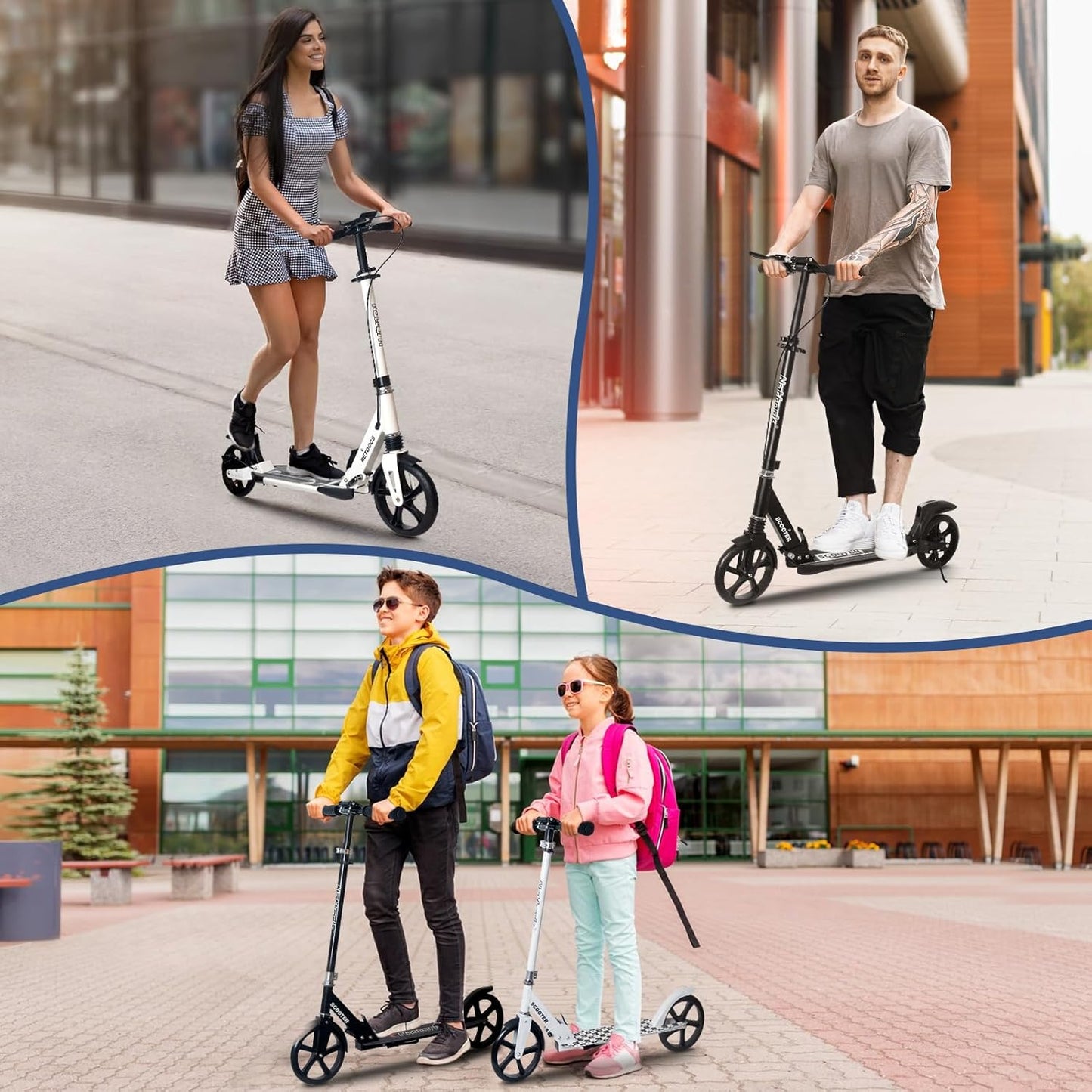 Dluxe Ave. Nattork Scooter for Adults and Teens- Adjustable Height Folding Kick Scooter with Large Sturdy Wheels for a Smooth RideWhite