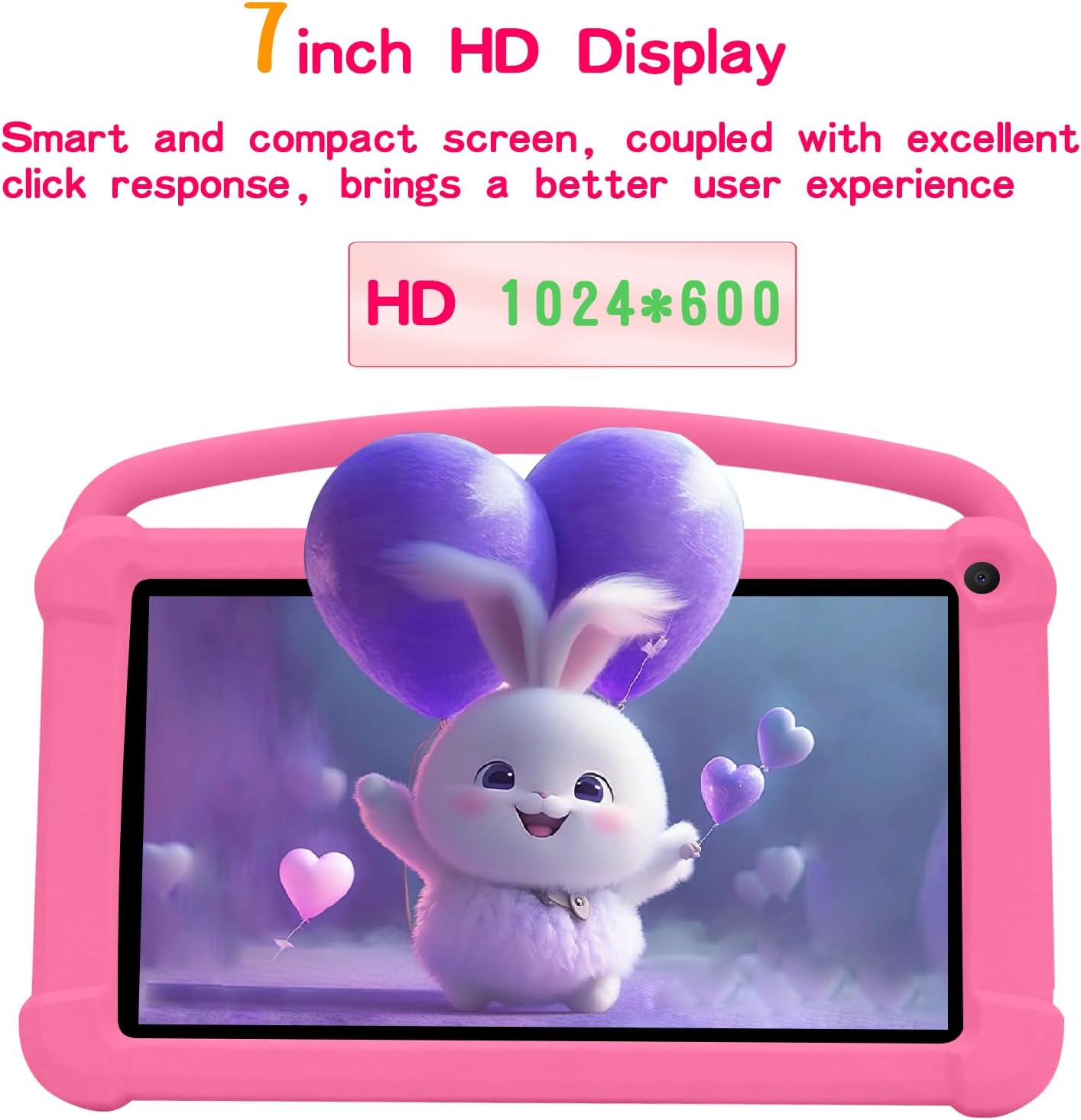 Dluxe Ave. 7 inch Kids Tablet Android 12 Tablet for Kids 4GB RAM+32GB ROM+1TB Expand Toddler Tablet with Shockproof Case Parental Contral 1024*600 IPS Screen 3000mAh Battery Educational Games Pink