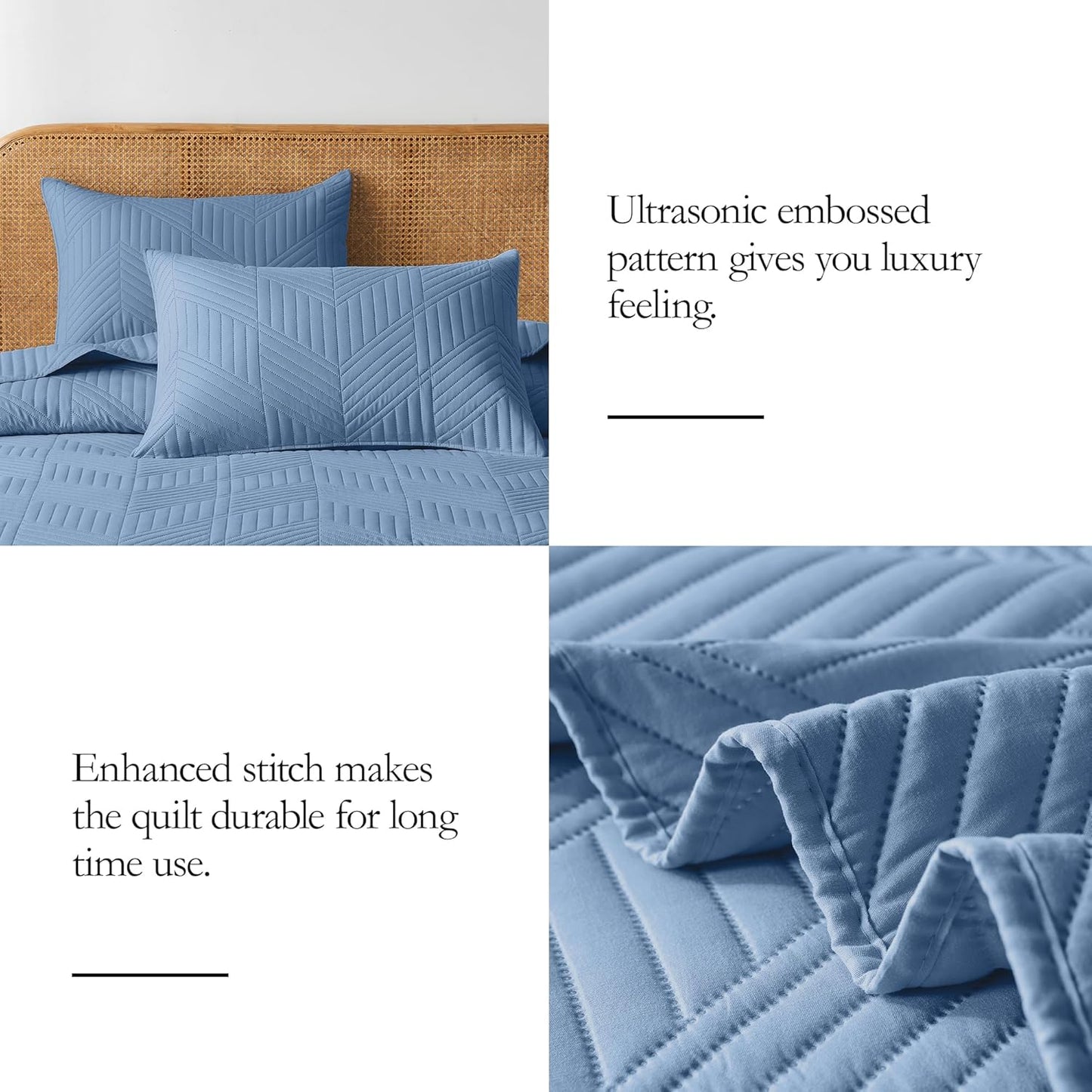 Dluxe Ave. ( CALI./ KING ) 3 Pcs Quilt Bedding Set/ Reversible Microfiber Bedspread/ Lightweight Soft Set for All Seasons/ Bluish Grey