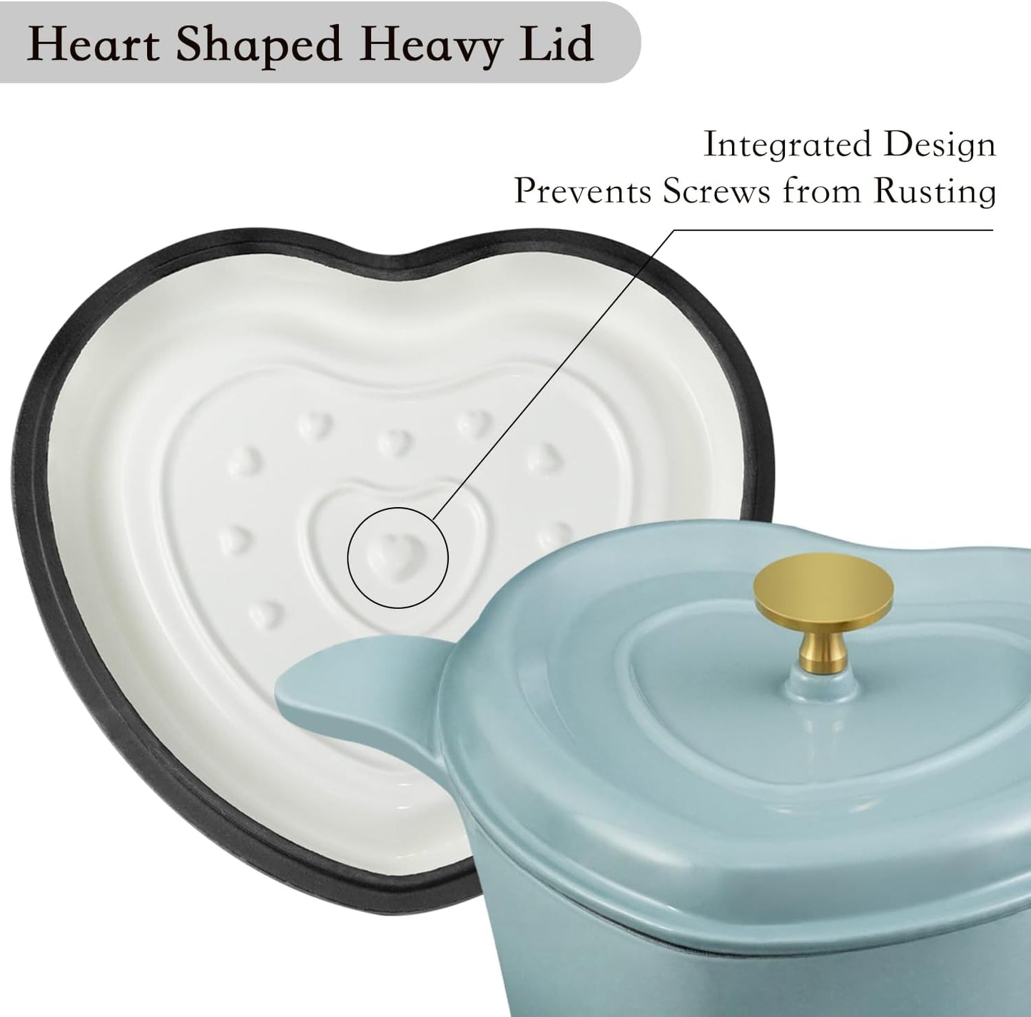 Dluxe Ave. Heart Shaped Dutch Oven 3 qt./Cast Iron with Lid Enameled (Light Blue)