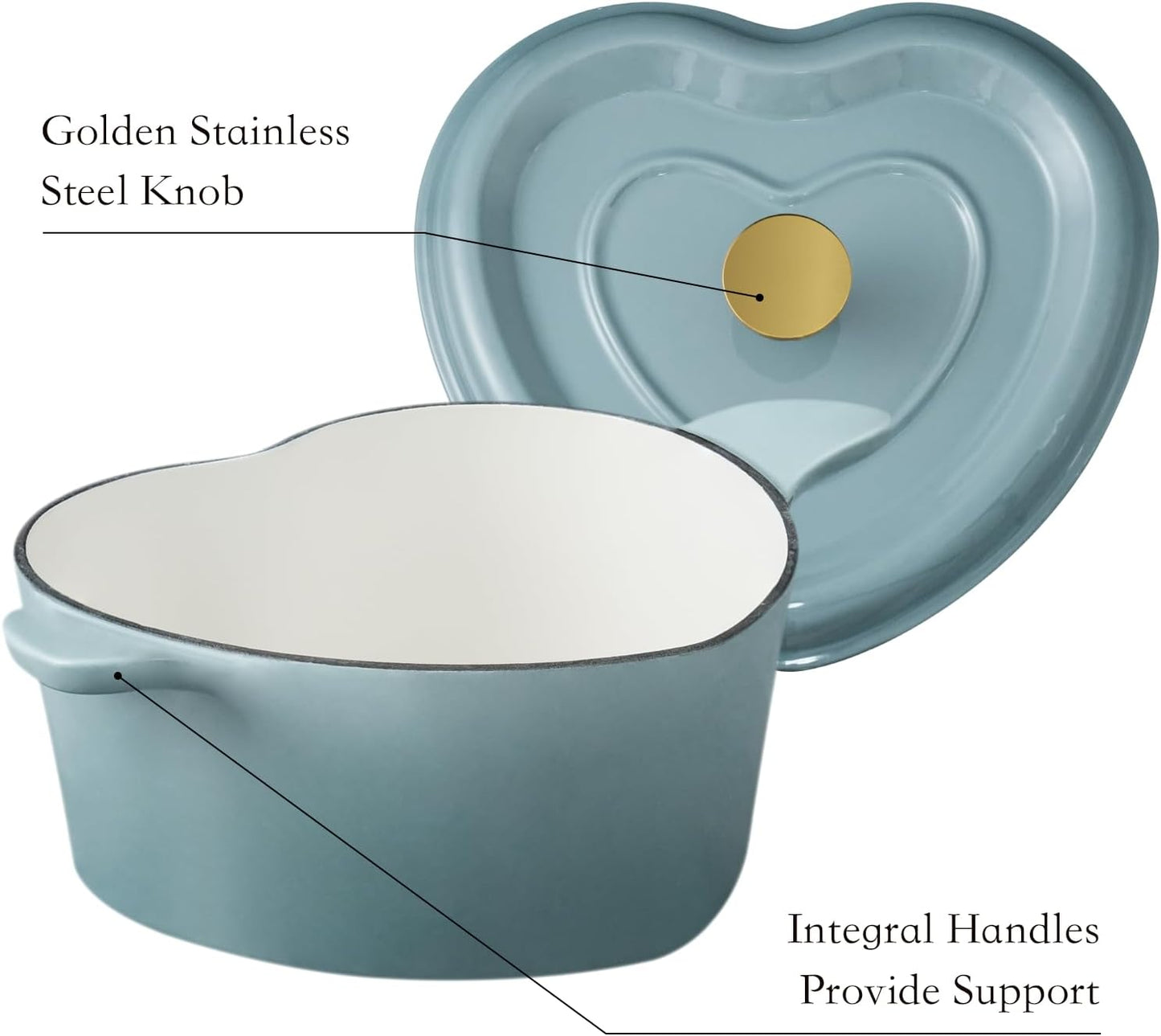 Dluxe Ave. Heart Shaped Dutch Oven 3 qt./Cast Iron with Lid Enameled (Light Blue)