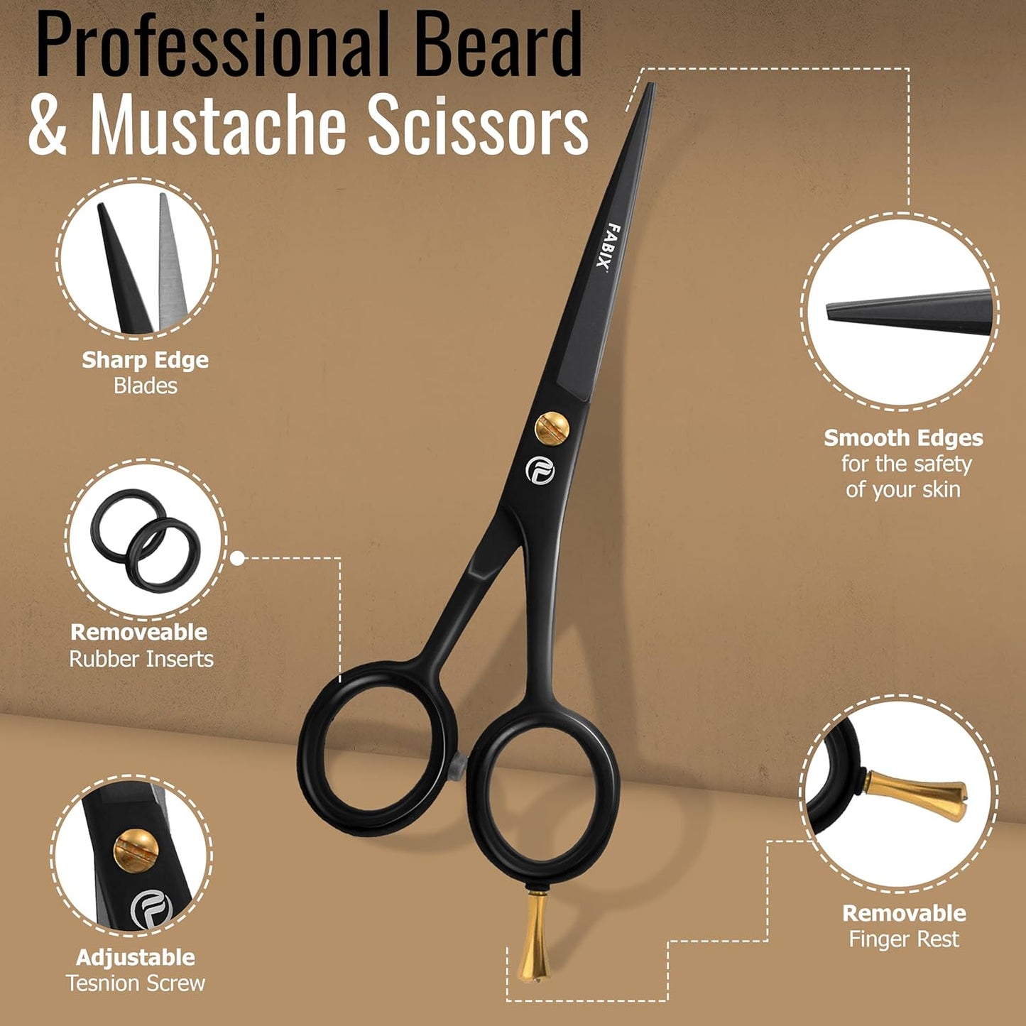 Dluxe Ave. 5” Professional Beard Mustache Scissors with 1 Beard Comb