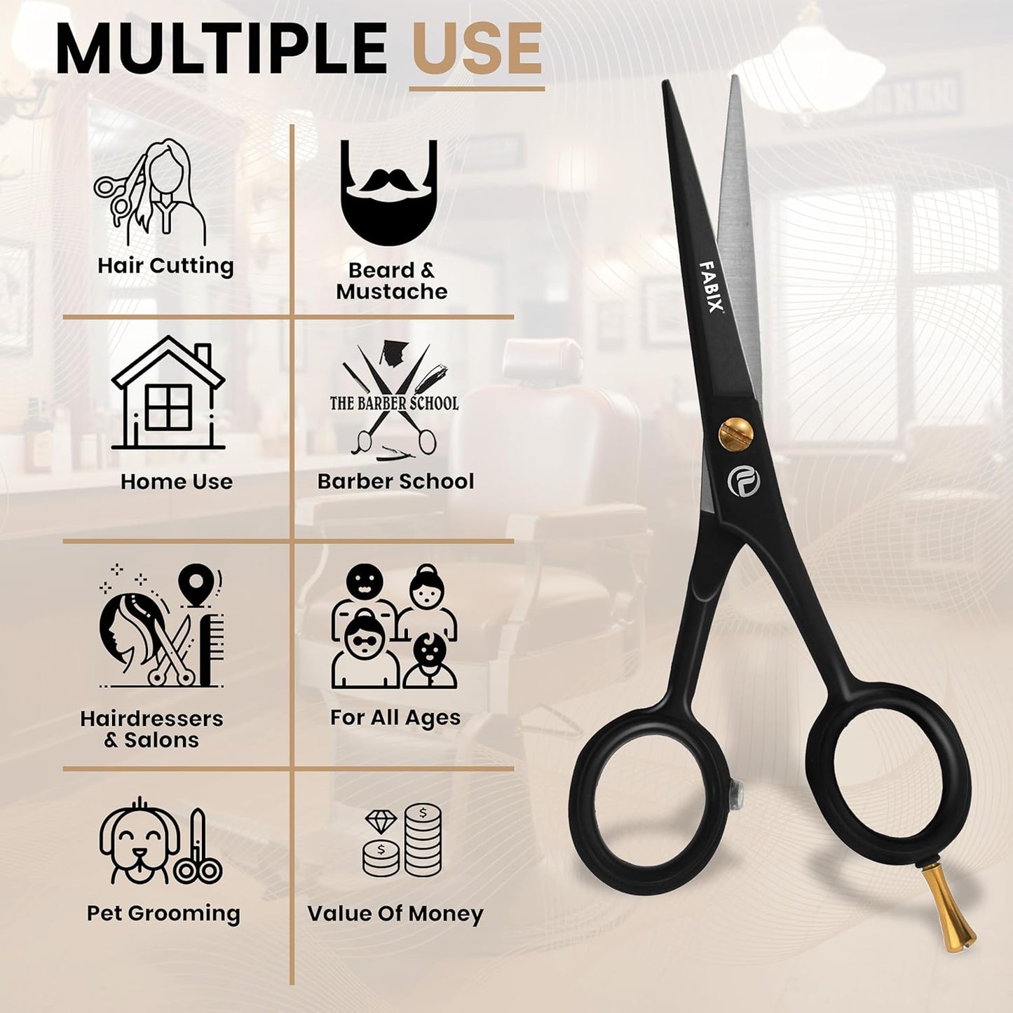 Dluxe Ave. 5” Professional Beard Mustache Scissors with 1 Beard Comb