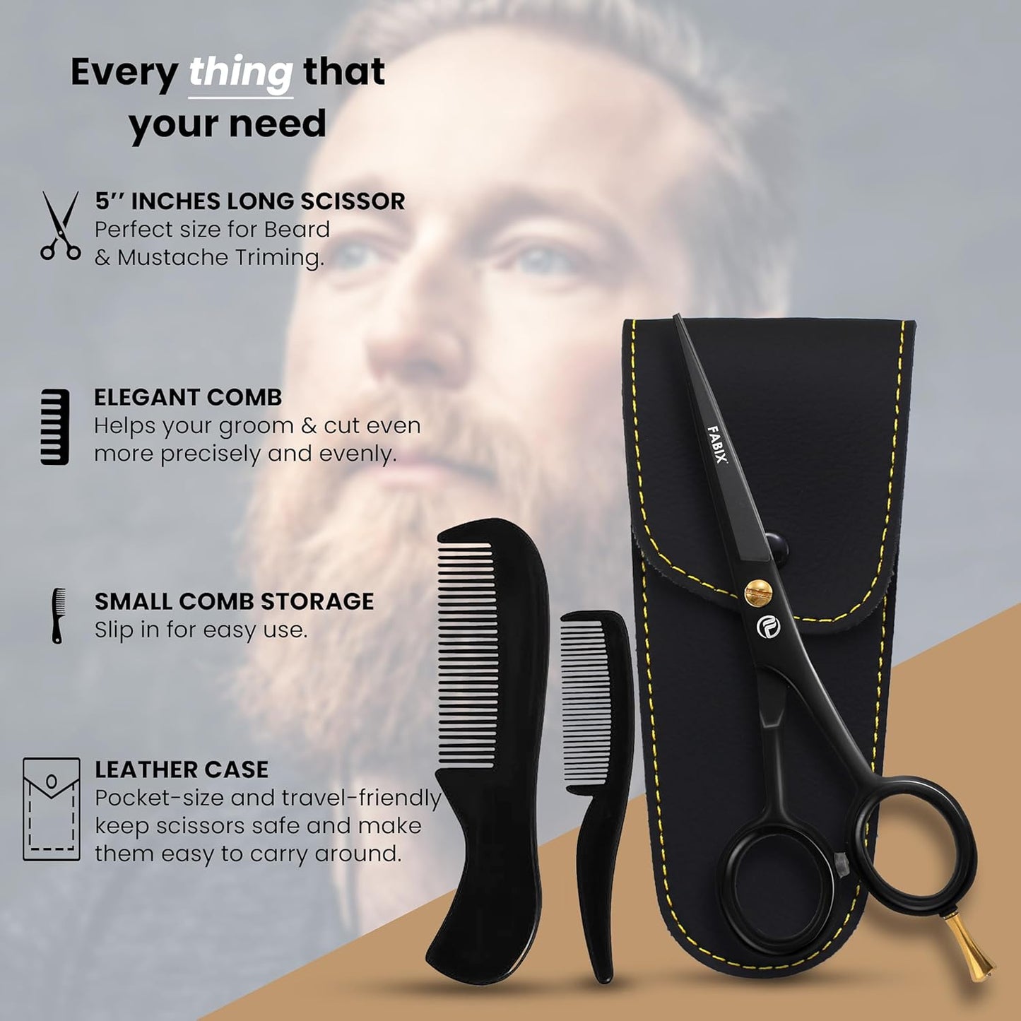 Dluxe Ave. 5” Professional Beard Mustache Scissors with 1 Beard Comb