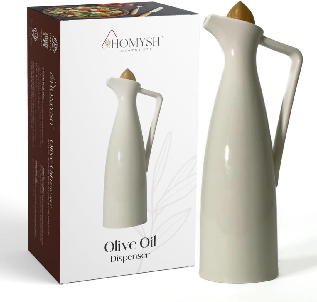 Dluxe Ave. White Pottery Olive Oil Dispenser /Elegant Design/ Drip-Free Pourer with Stopper