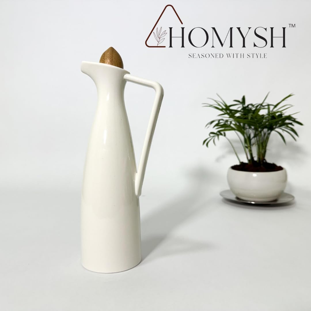 Dluxe Ave. White Pottery Olive Oil Dispenser /Elegant Design/ Drip-Free Pourer with Stopper
