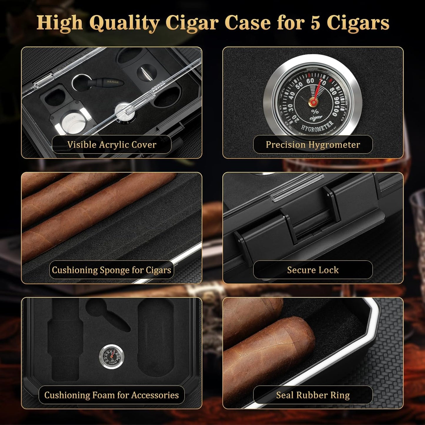 Dluxe Ave. Travel Cigar Humidor Case/ 3 in 1 Cutter/ V Cut 2 in 1