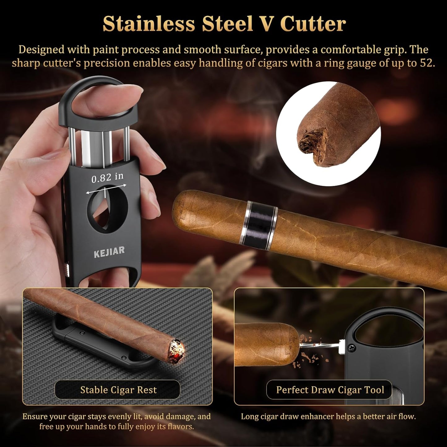 Dluxe Ave. Travel Cigar Humidor Case/ 3 in 1 Cutter/ V Cut 2 in 1