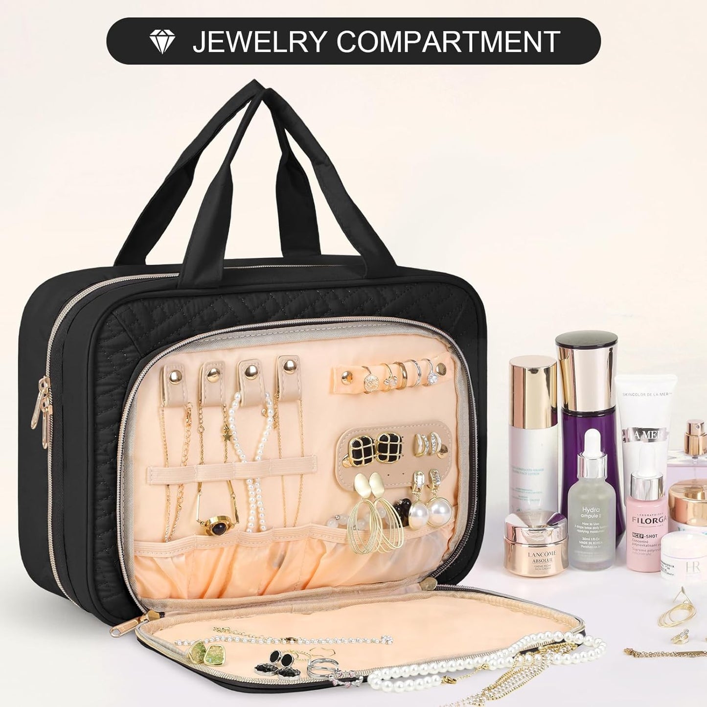 Dluxe Ave. Toiletry Bag with Hanging Hook/ Jewelry Organizer /（charcoal black）