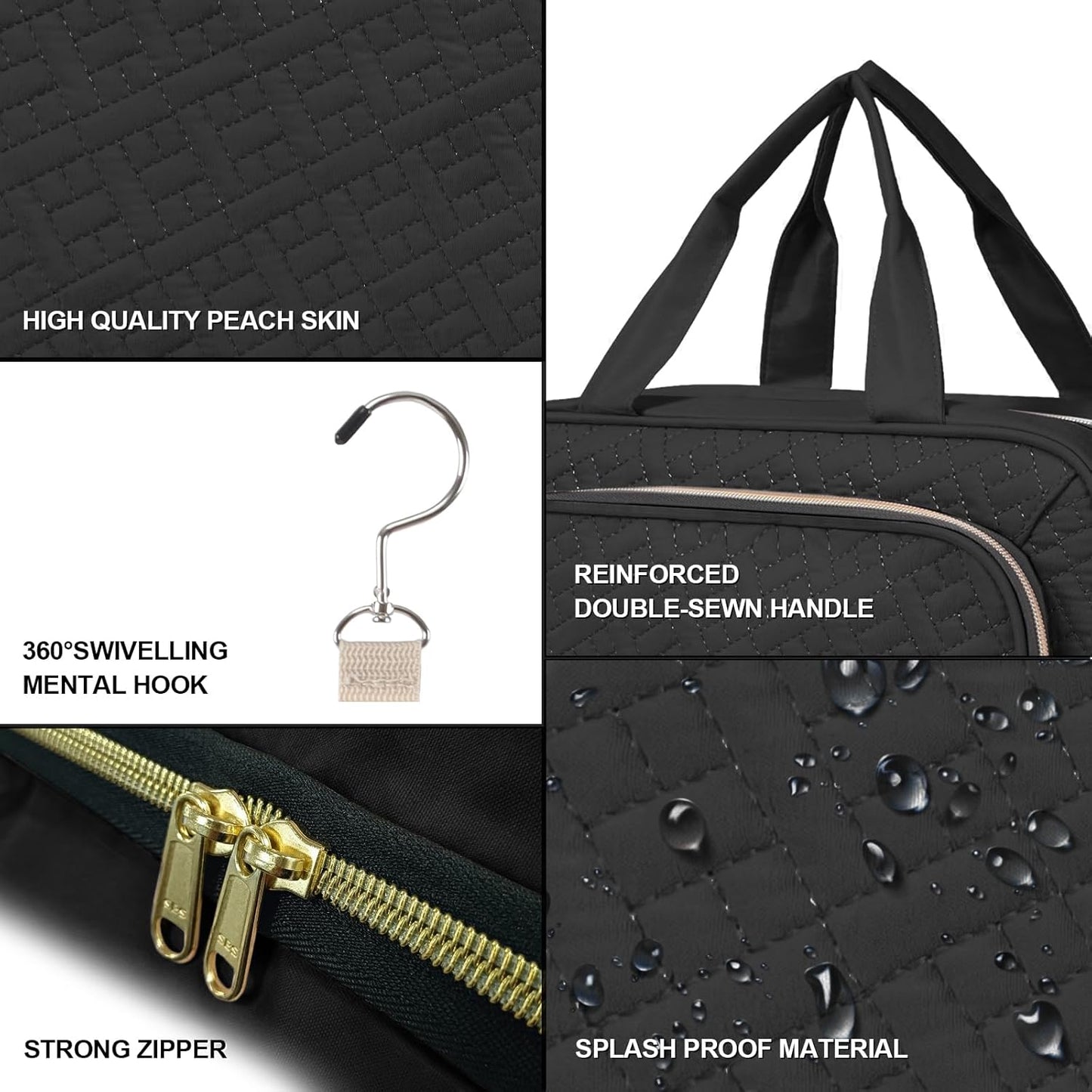 Dluxe Ave. Toiletry Bag with Hanging Hook/ Jewelry Organizer /（charcoal black）