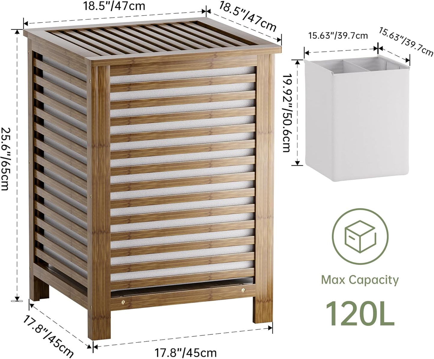 Dluxe Ave. SMIBUY Double Laundry Hamper with Lid 120L Bamboo Laundry Basket with Removable Liner Bag  (Walnut)