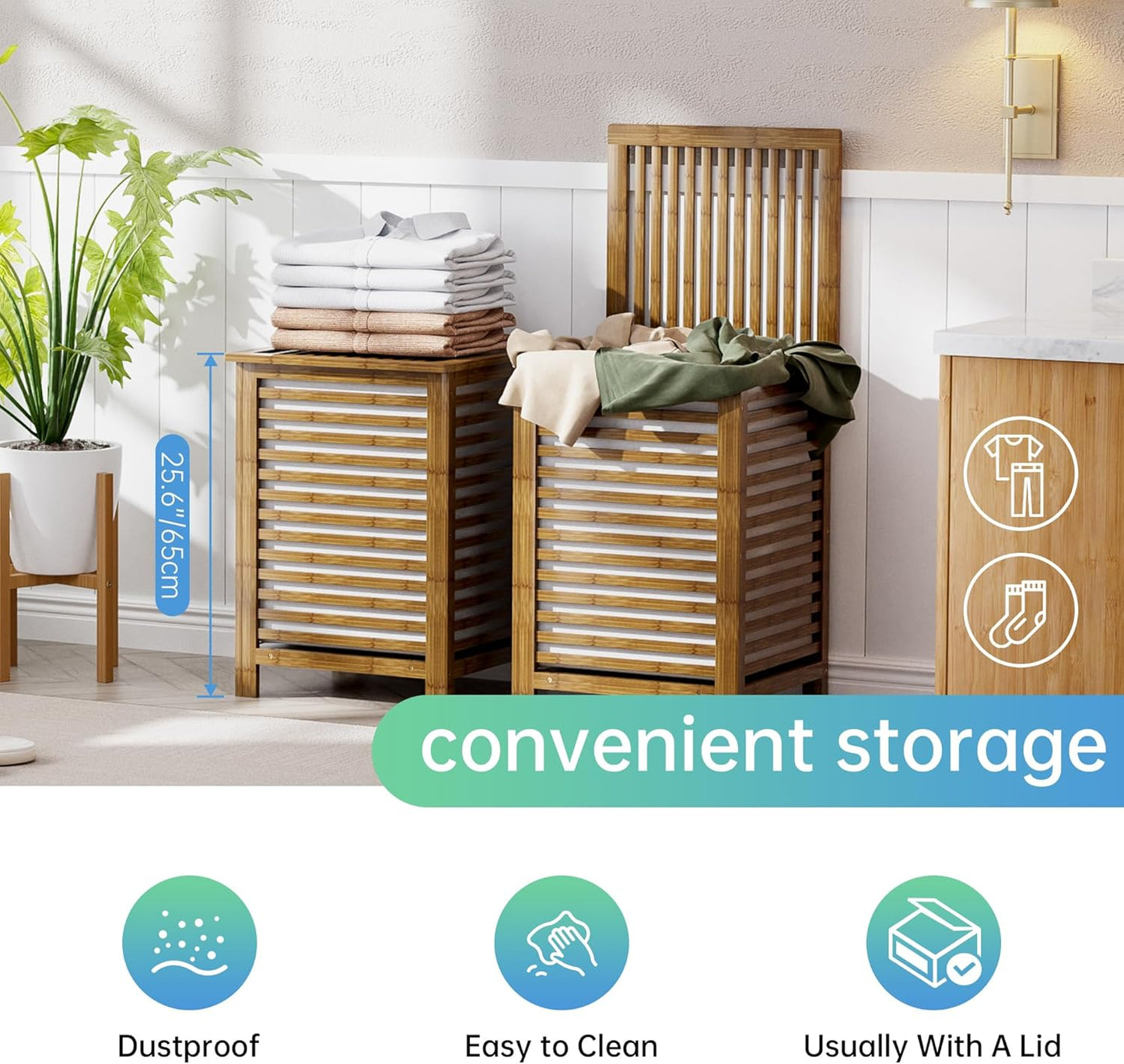 Dluxe Ave. SMIBUY Double Laundry Hamper with Lid 120L Bamboo Laundry Basket with Removable Liner Bag  (Walnut)