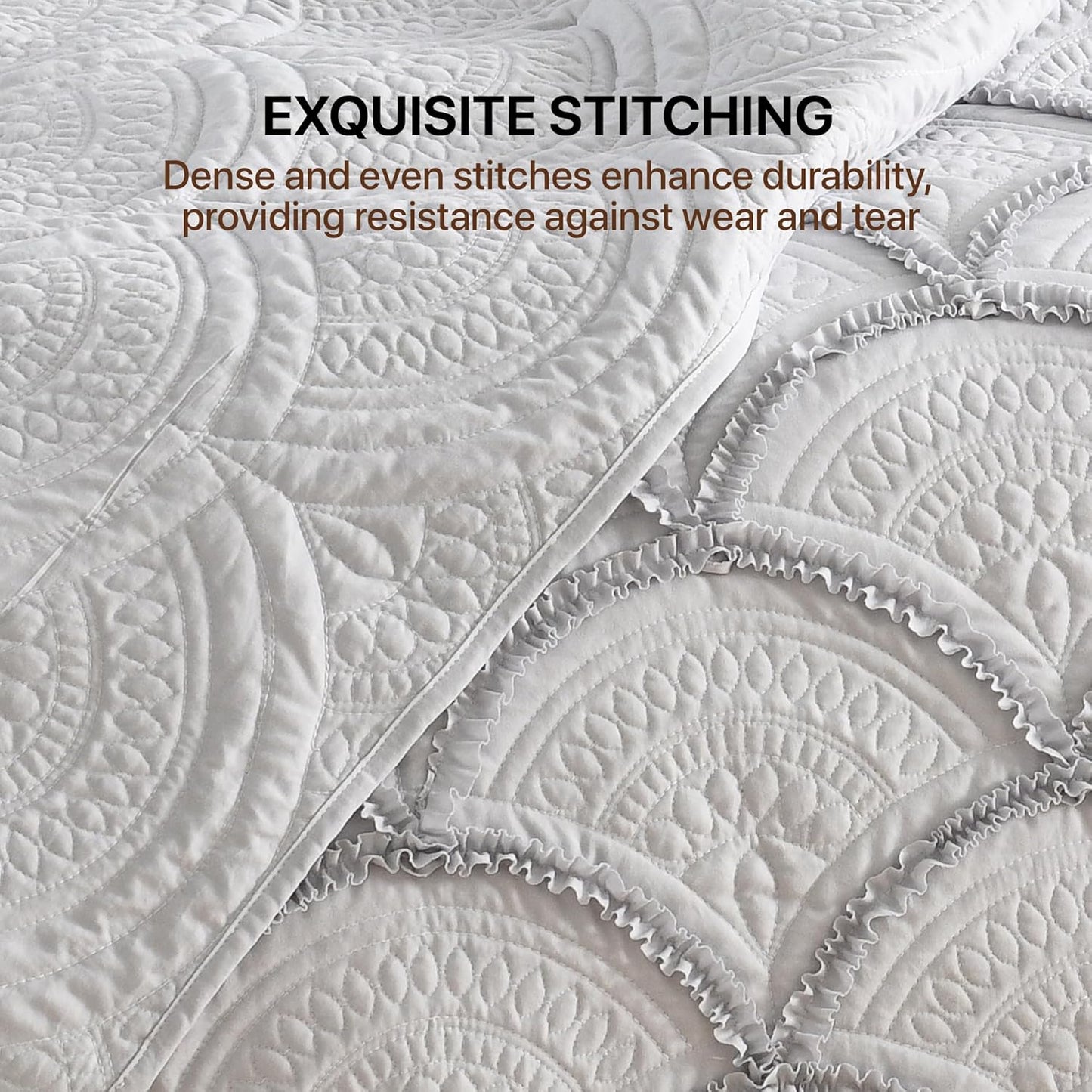 Dluxe Ave. ( TWIN) 3 Pcs Quilt Set, Soft Coverlet Reversible Lightweight Bedspread/ Grey-White