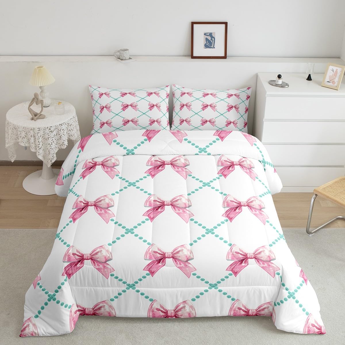 Dluxe Ave. ( TWIN ) 2 Pcs Comforter and Bedding Set/ Pink Bows