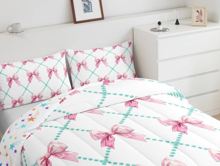Dluxe Ave. ( TWIN ) 2 Pcs Comforter and Bedding Set/ Pink Bows