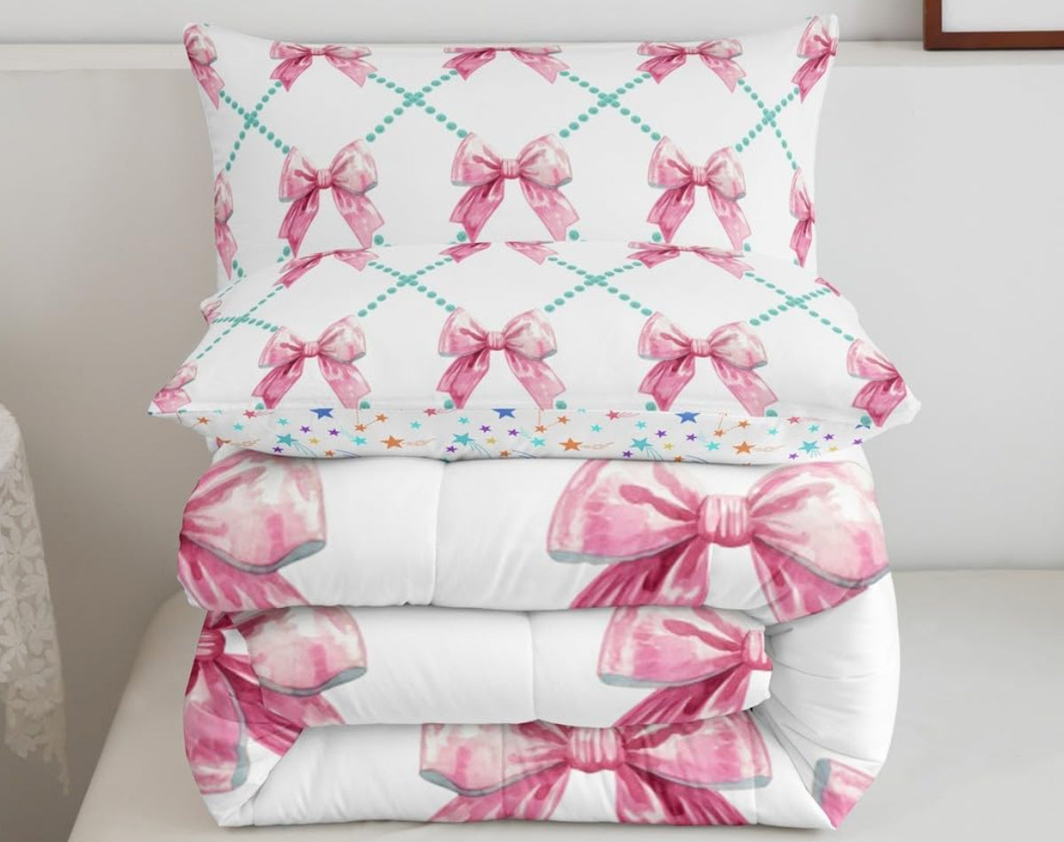 Dluxe Ave. ( TWIN ) 2 Pcs Comforter and Bedding Set/ Pink Bows