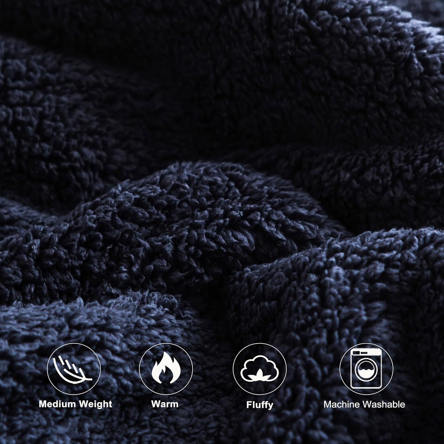 Dluxe Ave. ( FULL/QUEEN ) 3 Pcs Fluffy Sherpa Warm Bed Comforter Set/ Reversible Ultra-Soft Fleece Down/ Dark Navy Blue