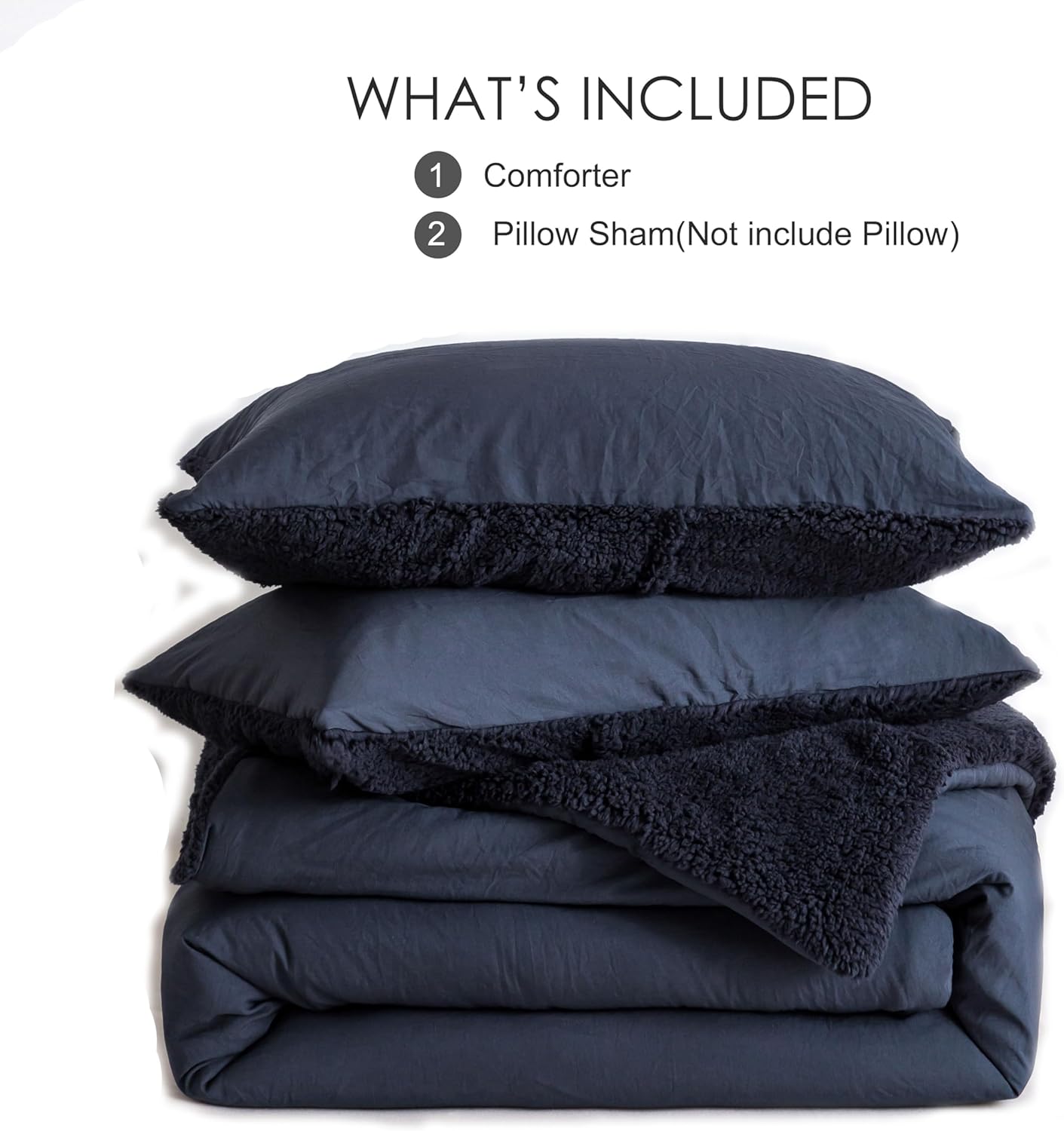 Dluxe Ave. ( FULL/QUEEN ) 3 Pcs Fluffy Sherpa Warm Bed Comforter Set/ Reversible Ultra-Soft Fleece Down/ Dark Navy Blue