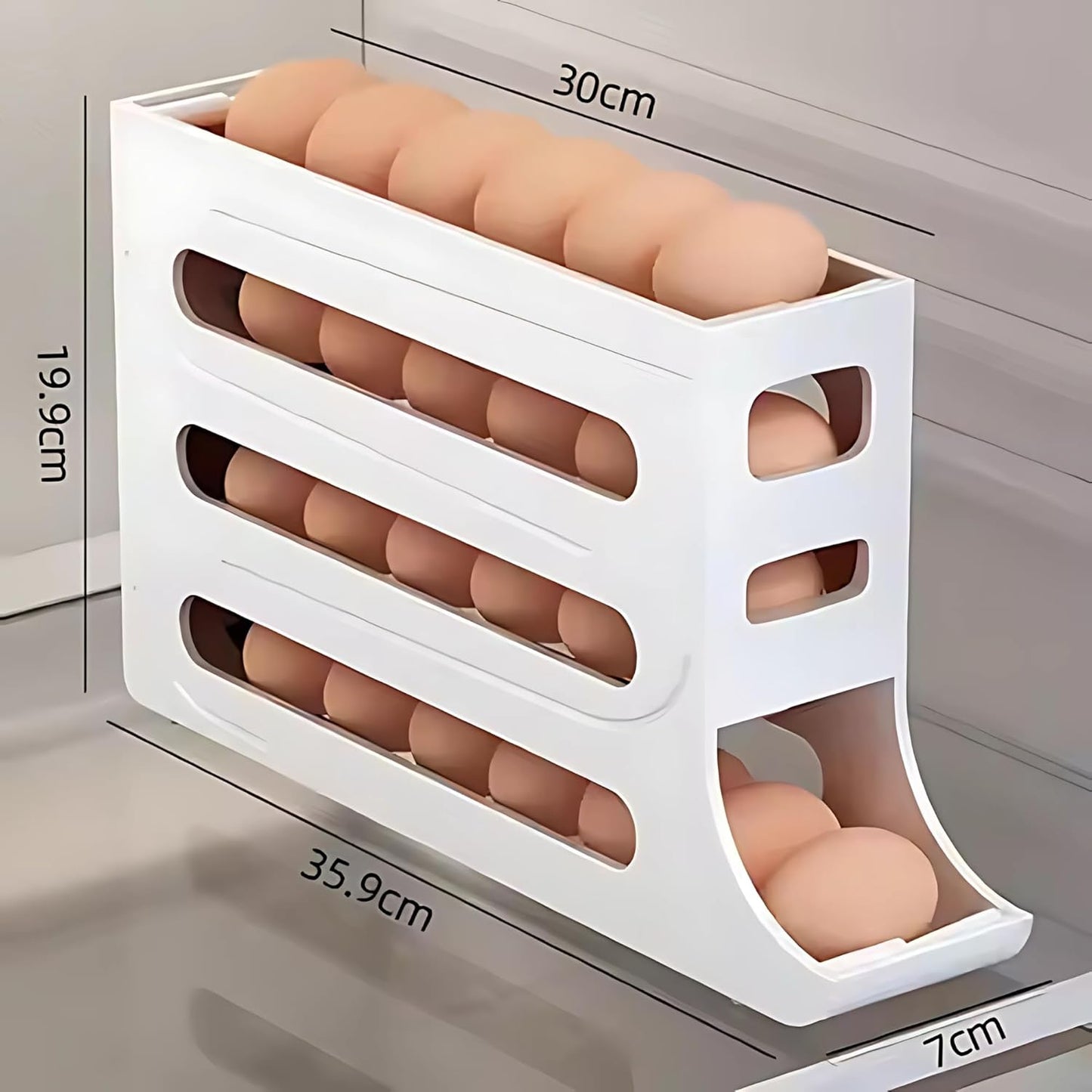 Dluxe Ave. 4 Tiers Egg Holder for Fridge/Scrolling Egg Rack Dispenser (White)