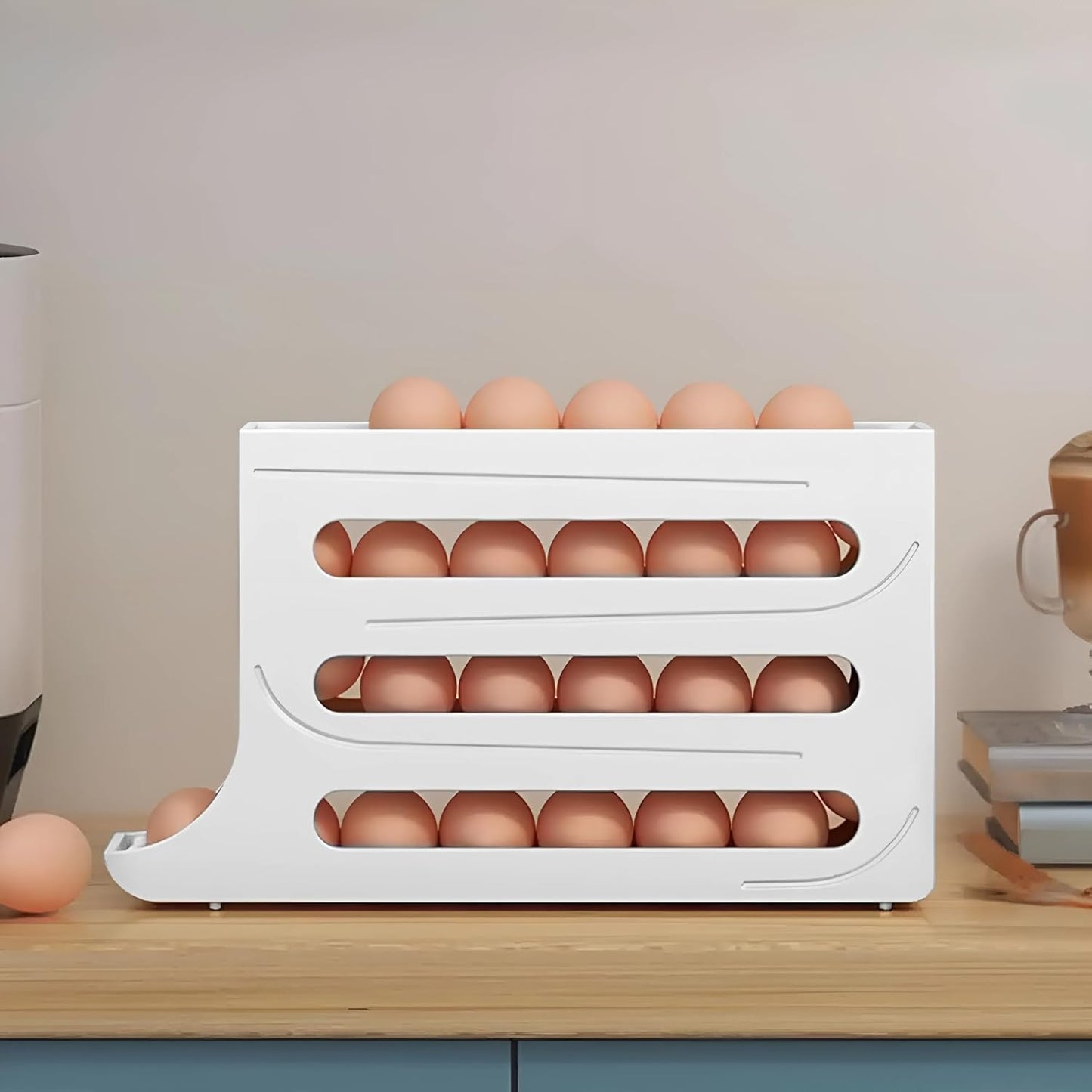 Dluxe Ave. 4 Tiers Egg Holder for Fridge/Scrolling Egg Rack Dispenser (White)