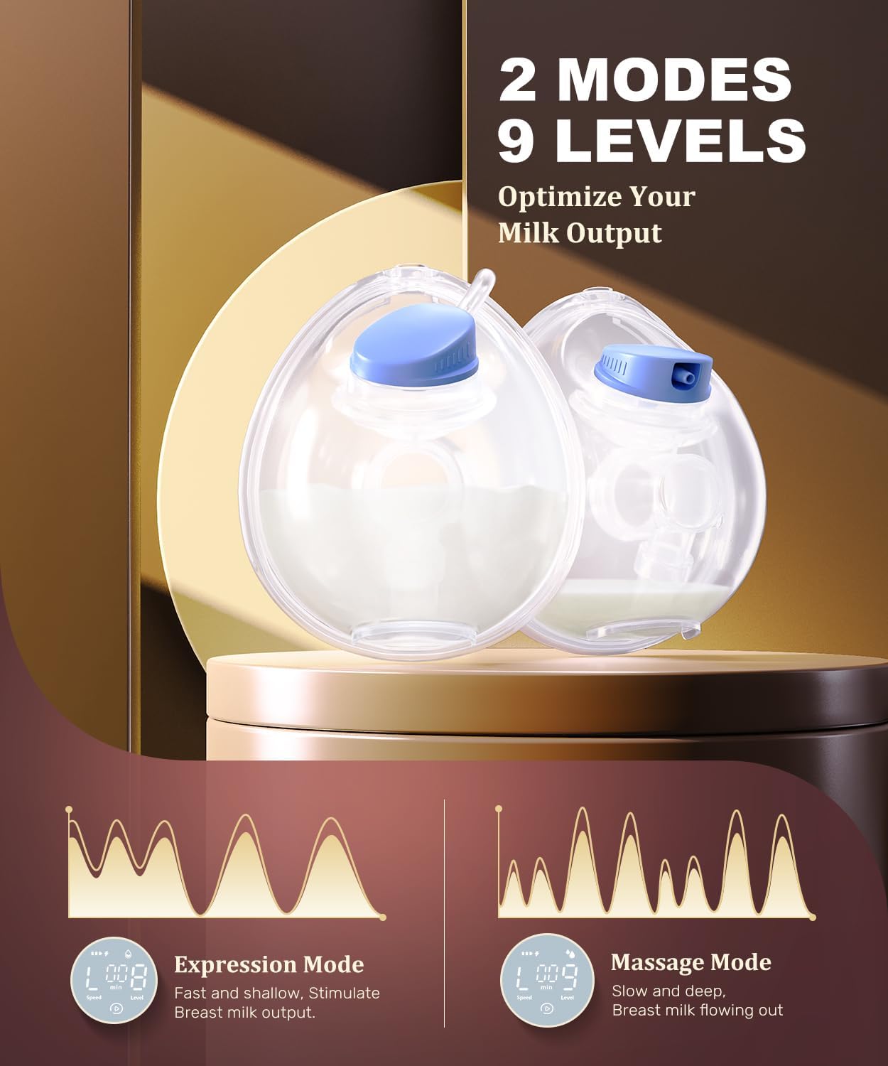 Dluxe Ave. BabyVogue Electric Breast Pumps Wearable Hands-Free Breast Pump with 2 Modes|9 Levels Breastfeeding Pump Gifts for Moms 24mm-Blue