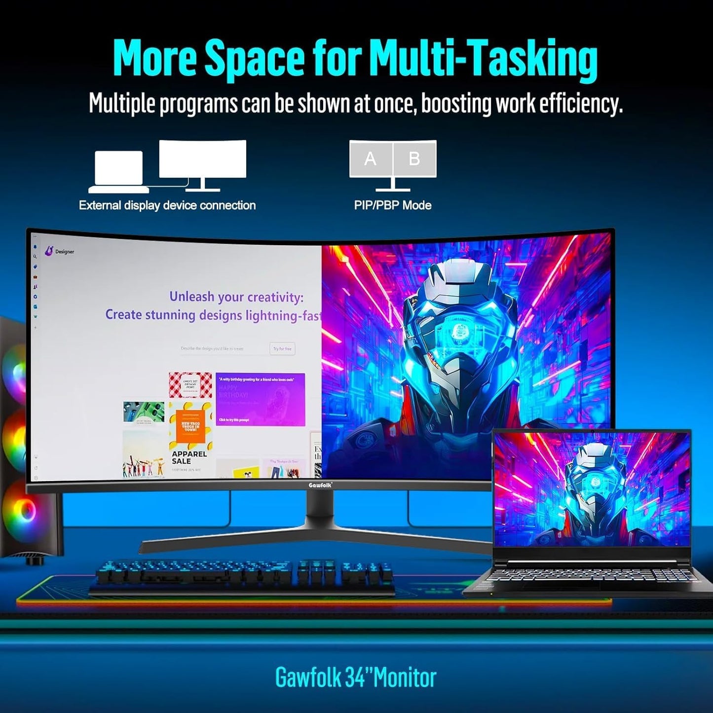 Dluxe Ave. Gawfolk 34 Inch Ultrawide Curved Gaming Monitor 1500R PC Screen 165hz UWQHD 3440x1440 Curved Computer