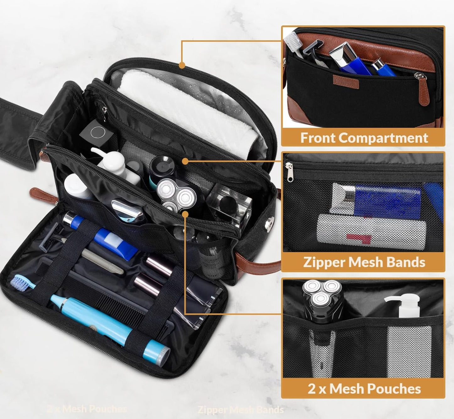 Dluxe Ave. Travel Toiletry Bag for Men/ Multiple Pockets/ Hanging Dopp / Essentials & Accessories/ Black