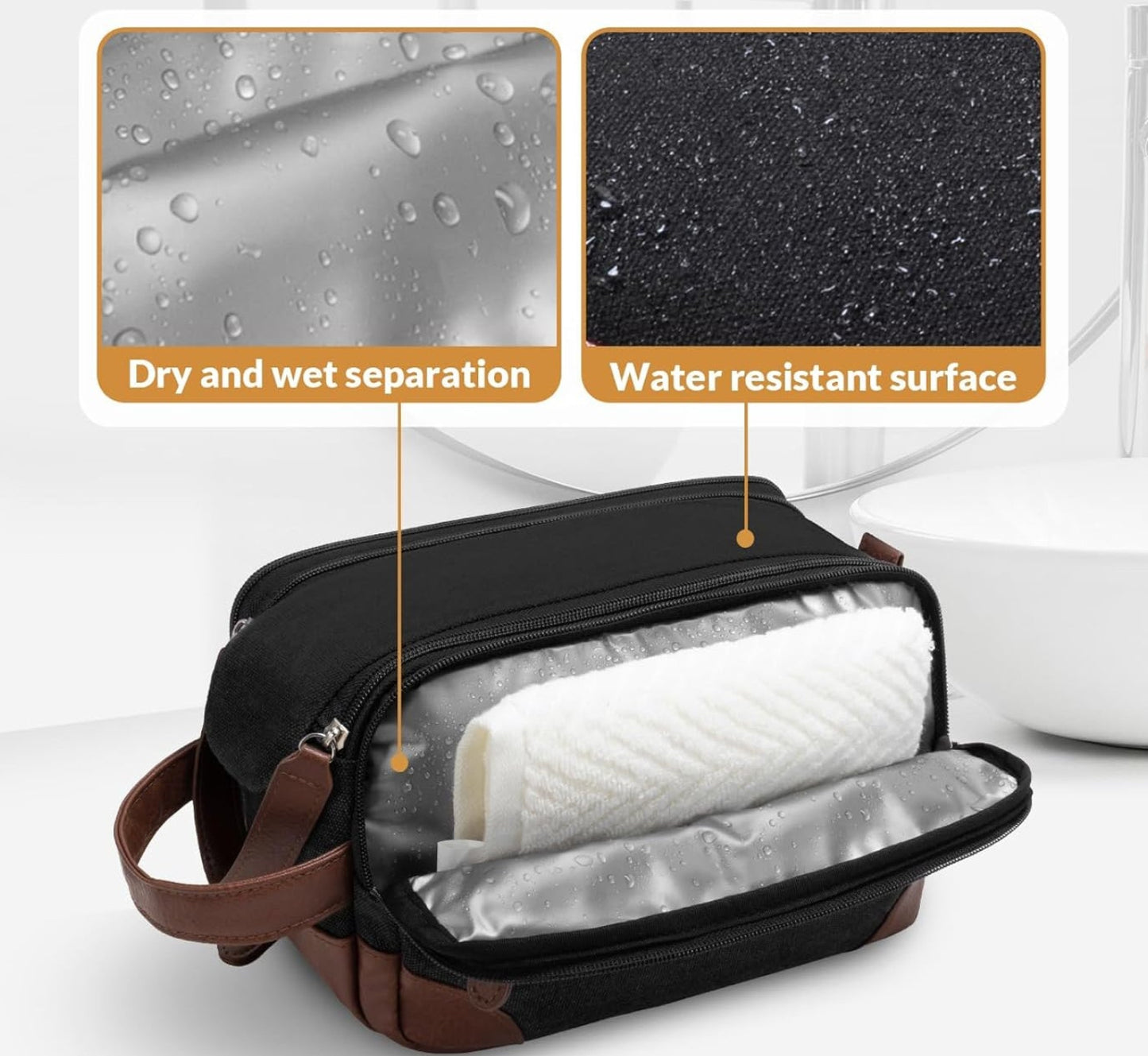 Dluxe Ave. Travel Toiletry Bag for Men/ Multiple Pockets/ Hanging Dopp / Essentials & Accessories/ Black