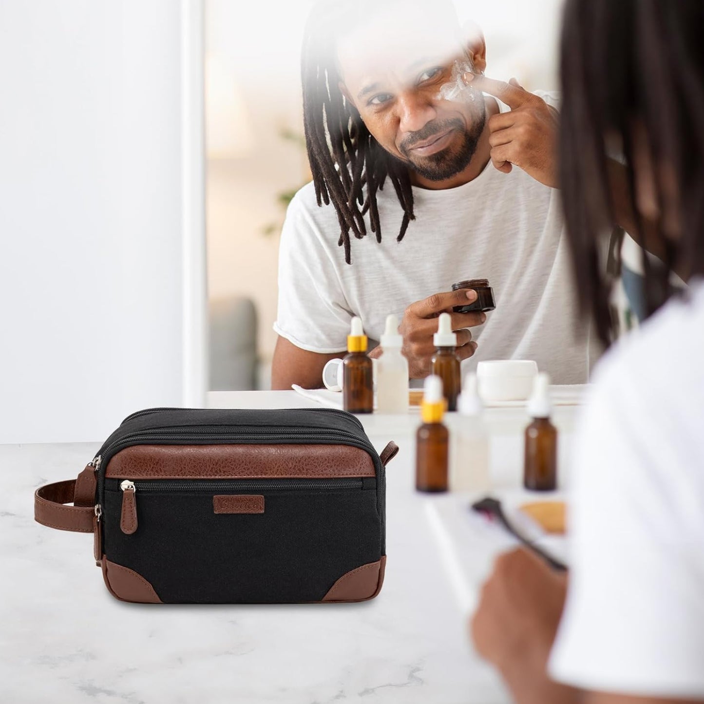 Dluxe Ave. Travel Toiletry Bag for Men/ Multiple Pockets/ Hanging Dopp / Essentials & Accessories/ Black