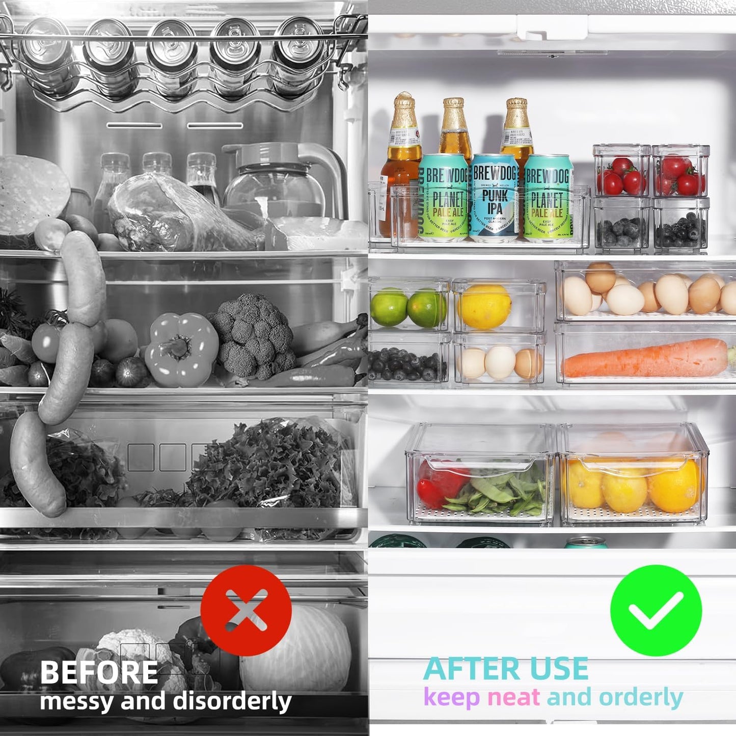 Dluxe Ave.Refrigerator Organizer Plastic Bins with Lids/ Stackable/ BPA-Free  (14 Pack)