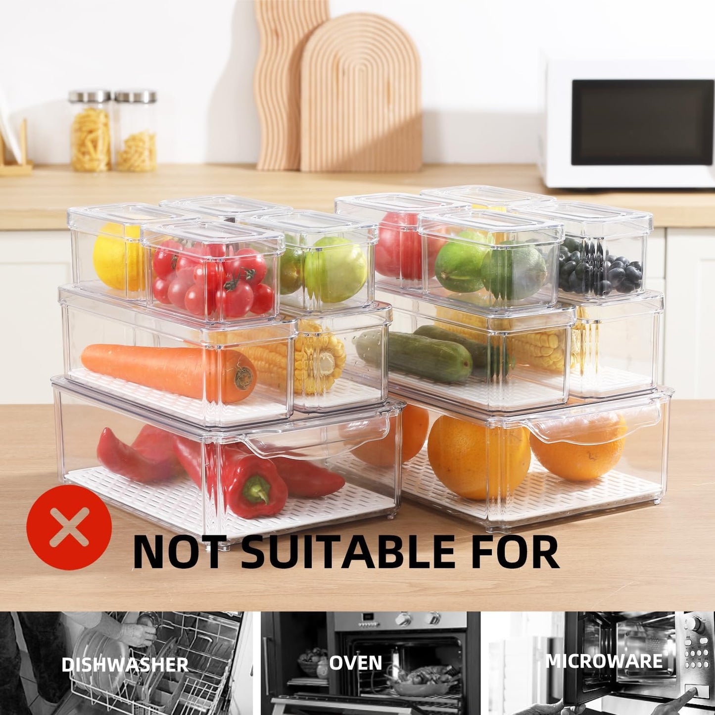Dluxe Ave.Refrigerator Organizer Plastic Bins with Lids/ Stackable/ BPA-Free  (14 Pack)