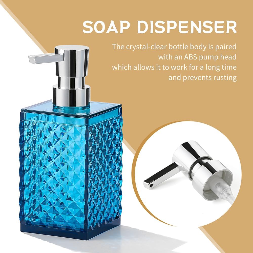 Dluxe Ave. YAUKPH Acrylic 5-Piece Bathroom Accessory Set - Includes Soap Dispenser Toothbrush Holder Cup Soap Dish and Toilet Brushfor Elegant Bathroom Decor (Blue)