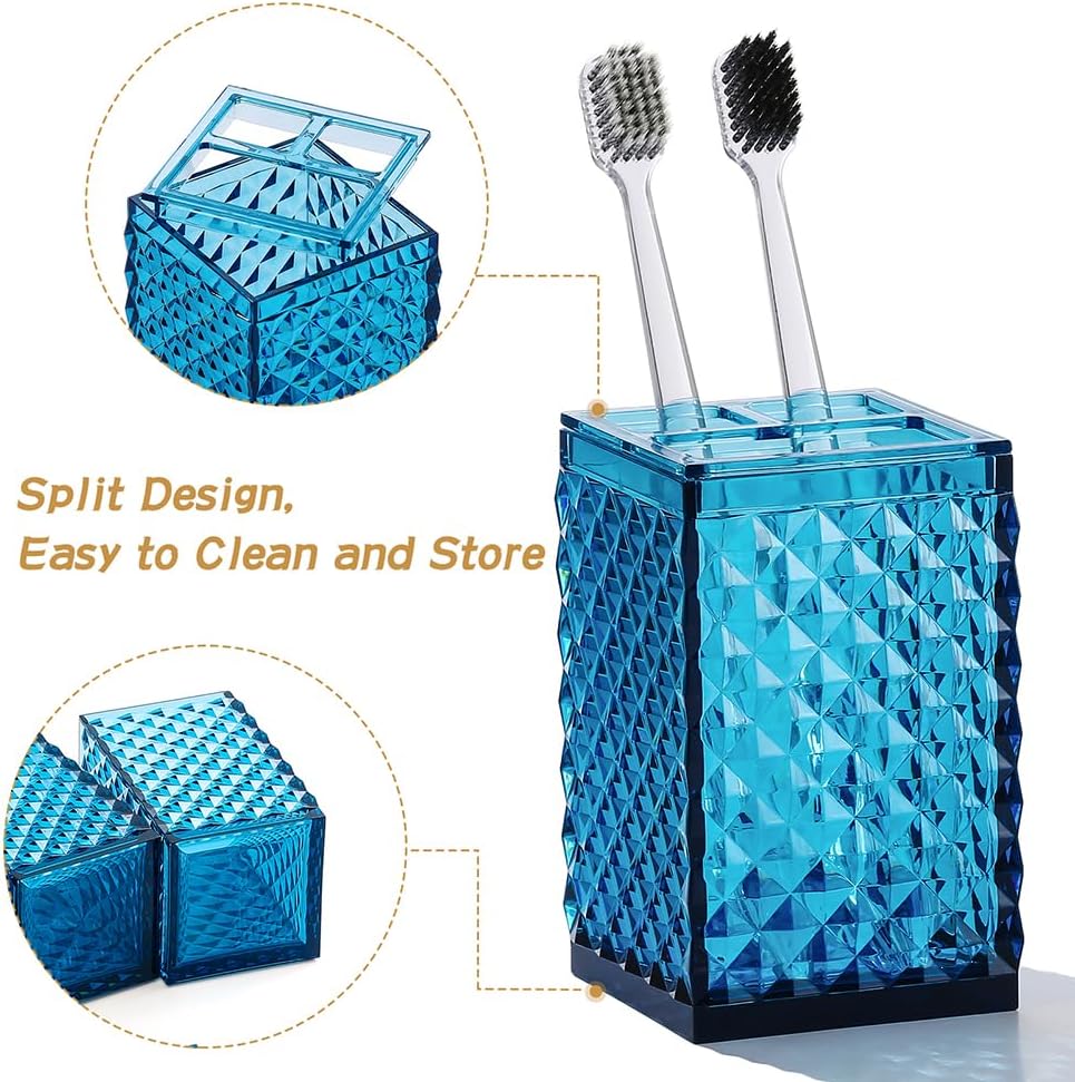 Dluxe Ave. YAUKPH Acrylic 5-Piece Bathroom Accessory Set - Includes Soap Dispenser Toothbrush Holder Cup Soap Dish and Toilet Brushfor Elegant Bathroom Decor (Blue)