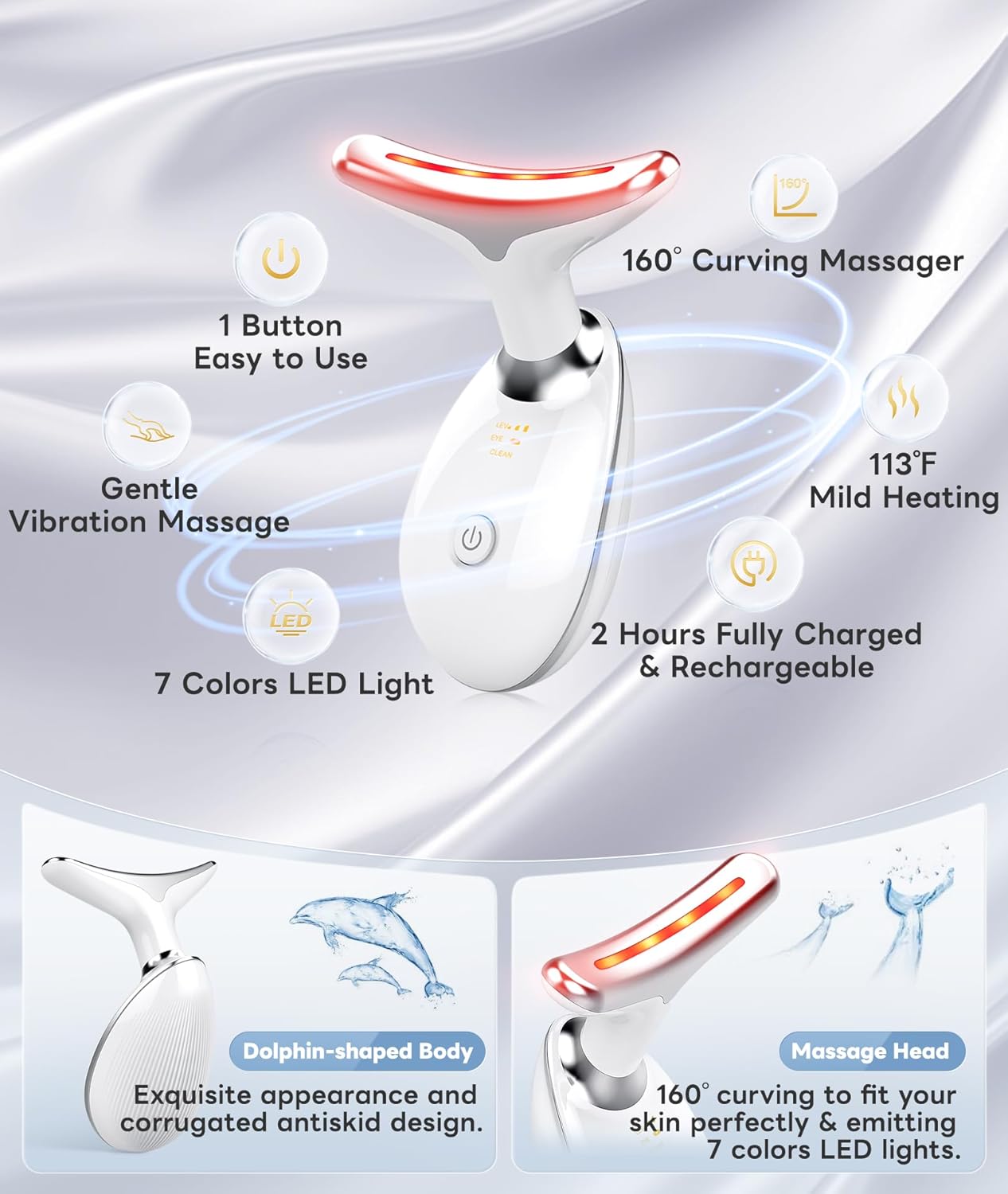 Dluxe Ave. 7 Color Portable Face Massager Tool for Skin Care/ White