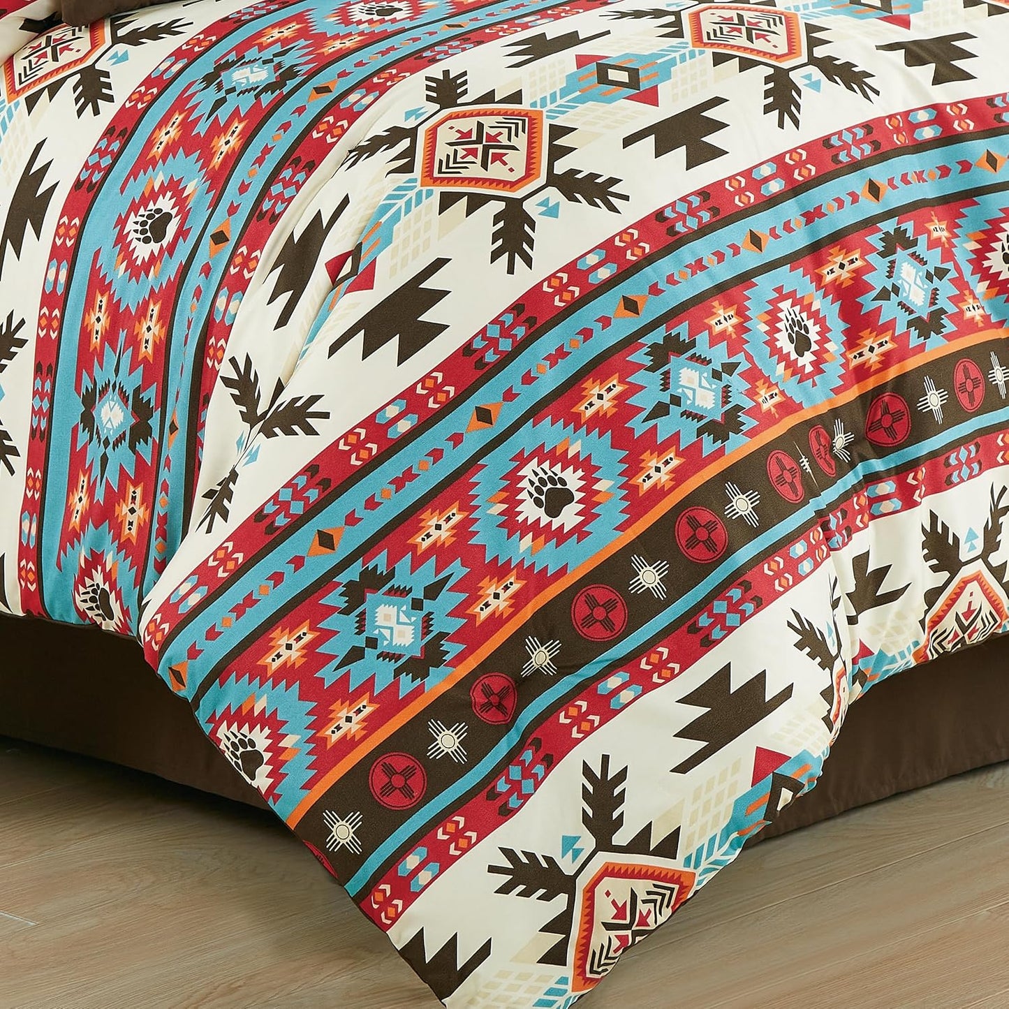 Dluxe Ave. (QUEEN) 7-Piece Motif Comforter Set/ Multicolor Red Brown Blue Cream